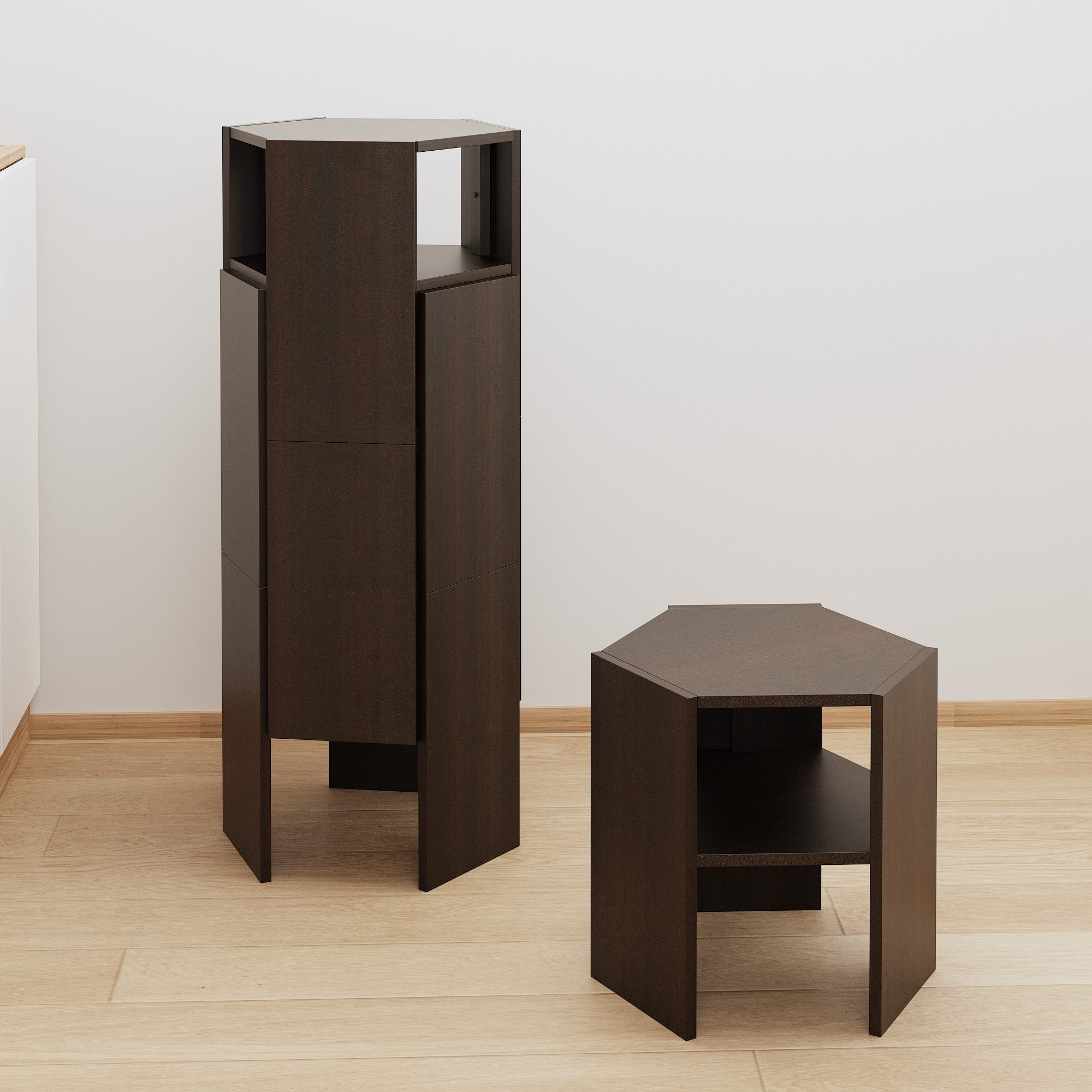 Sitzhocker Stapelbarer Sitzhocker in Dunkelwalnuss, Beistelltisch, 42,6×36,8×40cm