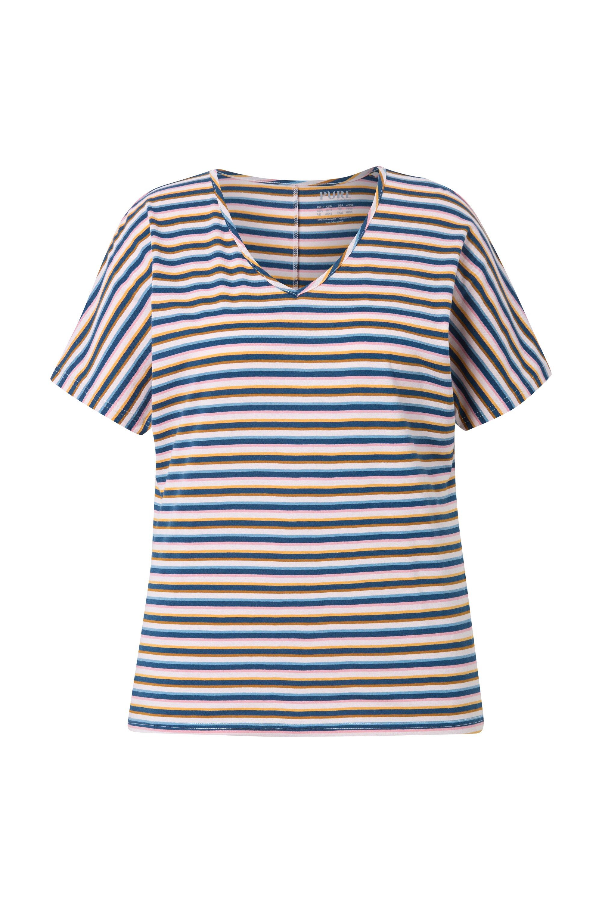 Ulla Popken Pyjama Schlafshirt Ringel V-Ausschnitt Halbarm günstig online kaufen
