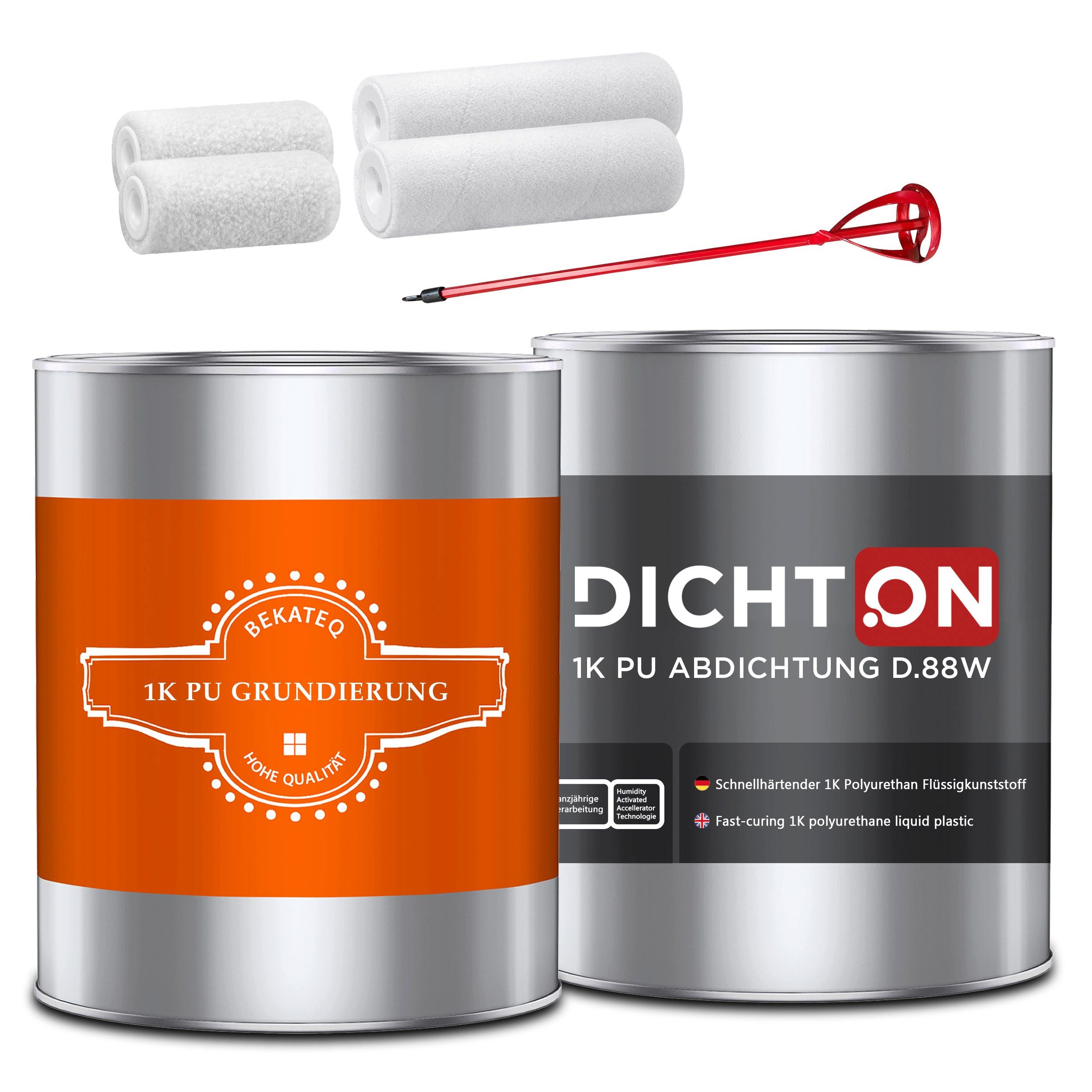 BEKATEQ Dichtungskitt BK-305PU Balkonbeschichtung & Abdichtung Set in Grau 5qm, Balkonsanierung Balkonbeschichtung 5qm in Grau - Balkonabdichtung an einem Tag, gebrauchsfertig, (Set mit Grundierung & Werkzeug für Balkon, Dach, Terrasse abdichten beschichten wasserdicht UV-fest)