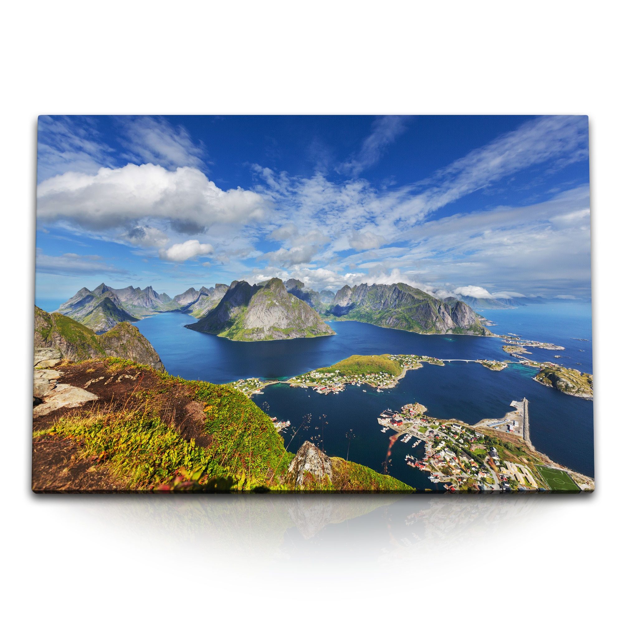 Leinwandbild 120x80cm Wandbild auf Leinwand Norwegen Natur Berge Inseln Meer Klippe