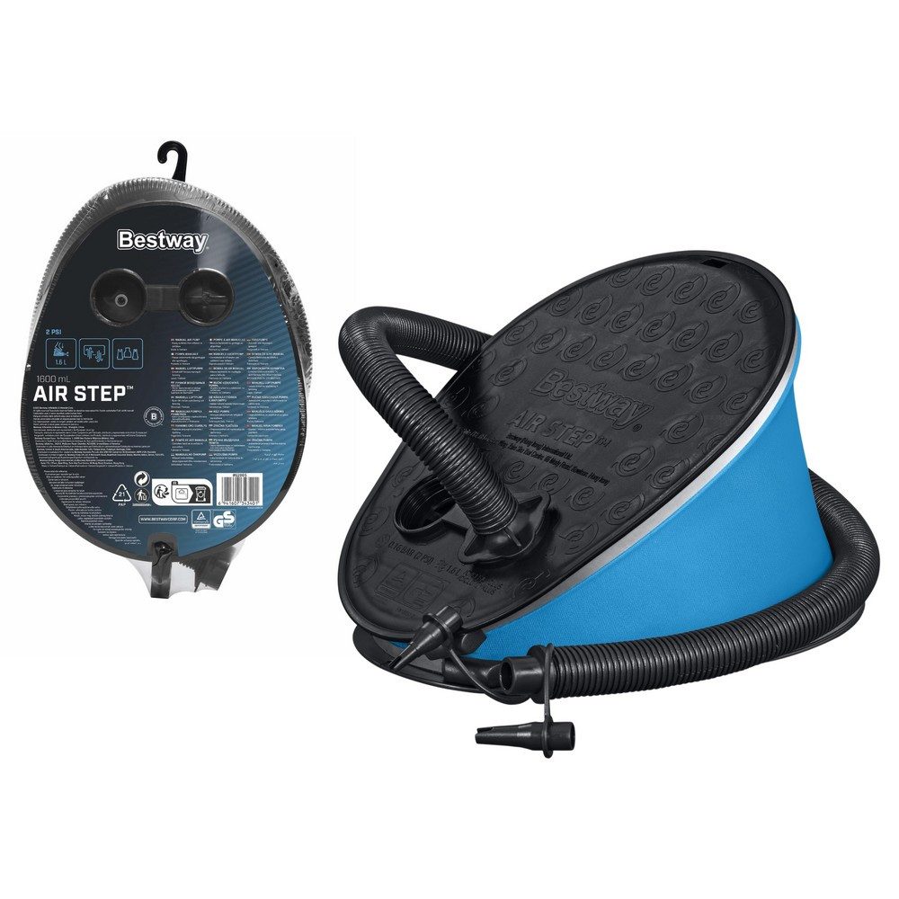 BESTWAY Fußpumpe Tretpumpe Luftpumpe Campingpumpe (Spar-Set, 1-tlg., 23 x 15 cm kompakt), 3 Wechselaufsätze, Aufpumpen & Absaugen, 0,8 l, 3 PSI