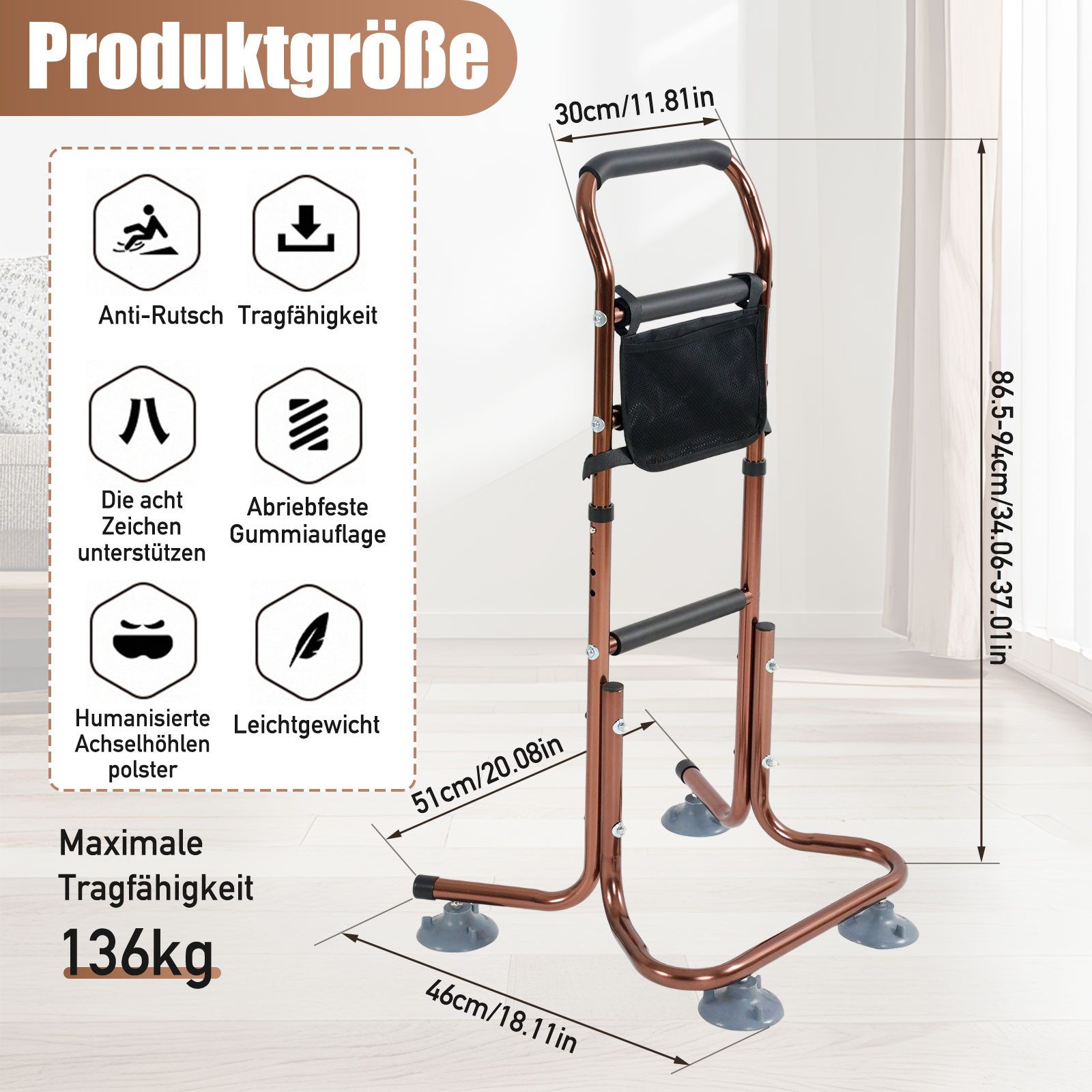 TWSOUL Stehhilfe Mobile Aufstehhilfe für Senioren mit Tasche, Sicher Höhenverstellbar, Senioren Aufstehhilfe für Bett&Stuhl, Sitz- und Stehhilfe Haltegriff