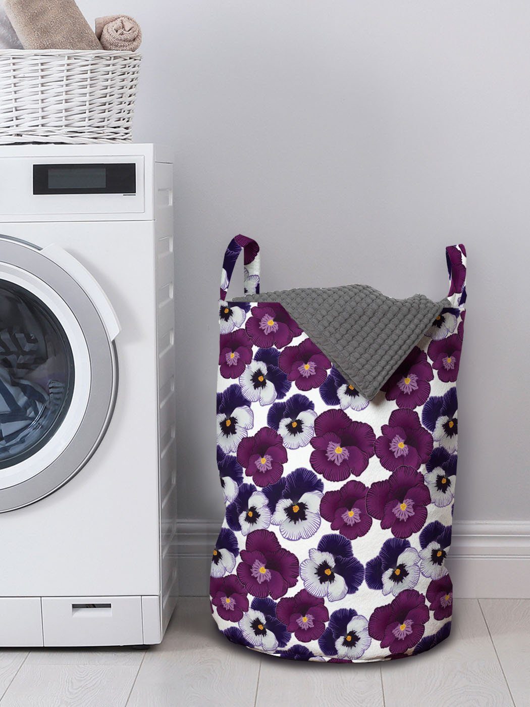 Wäschesäckchen Abakuhaus mit Frühlings-lila für Waschsalons, Stiefmütterchen Griffen Kordelzugverschluss Kunst Blüten Wäschekorb