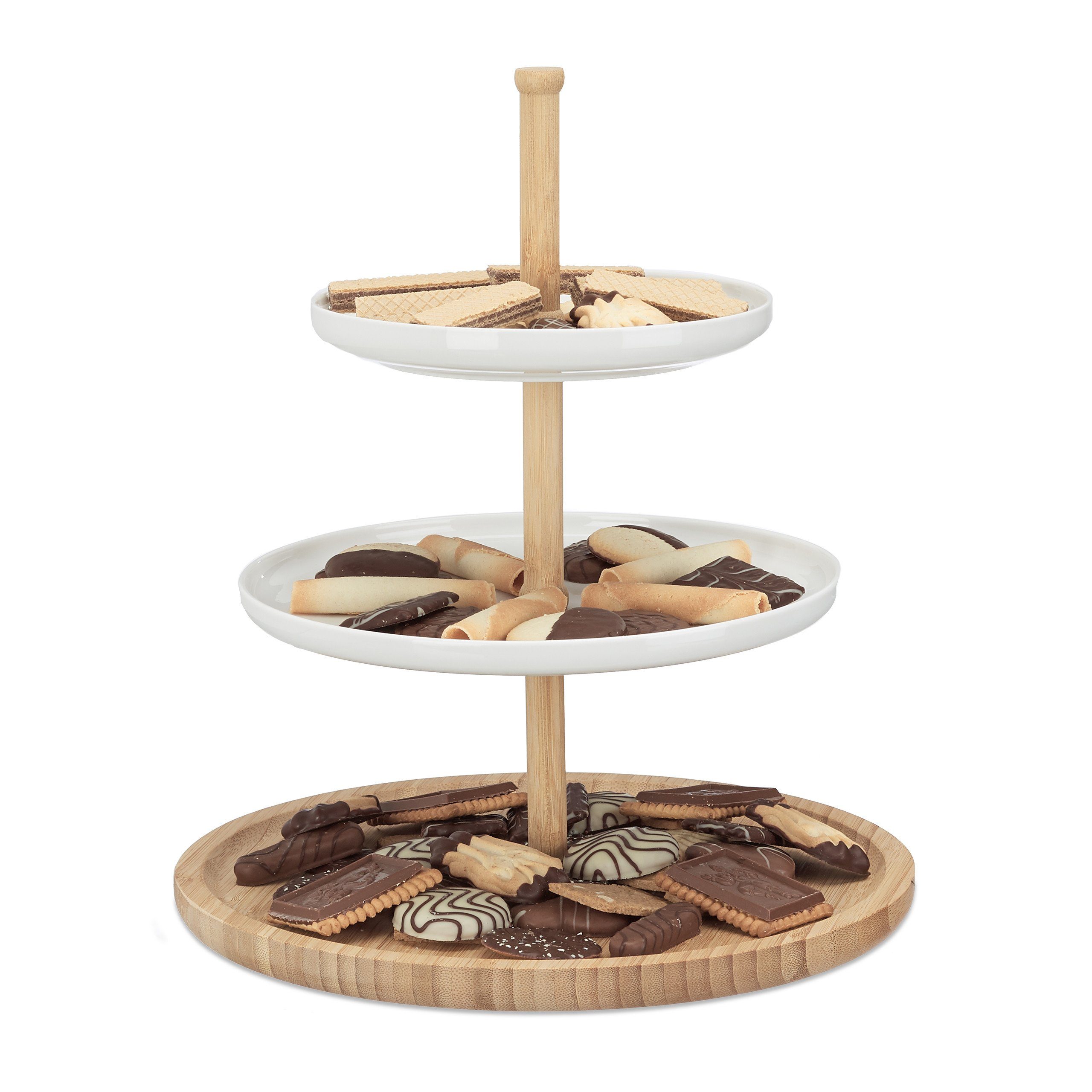 relaxdays Etagere Bambus und Keramik, Bambus, 3