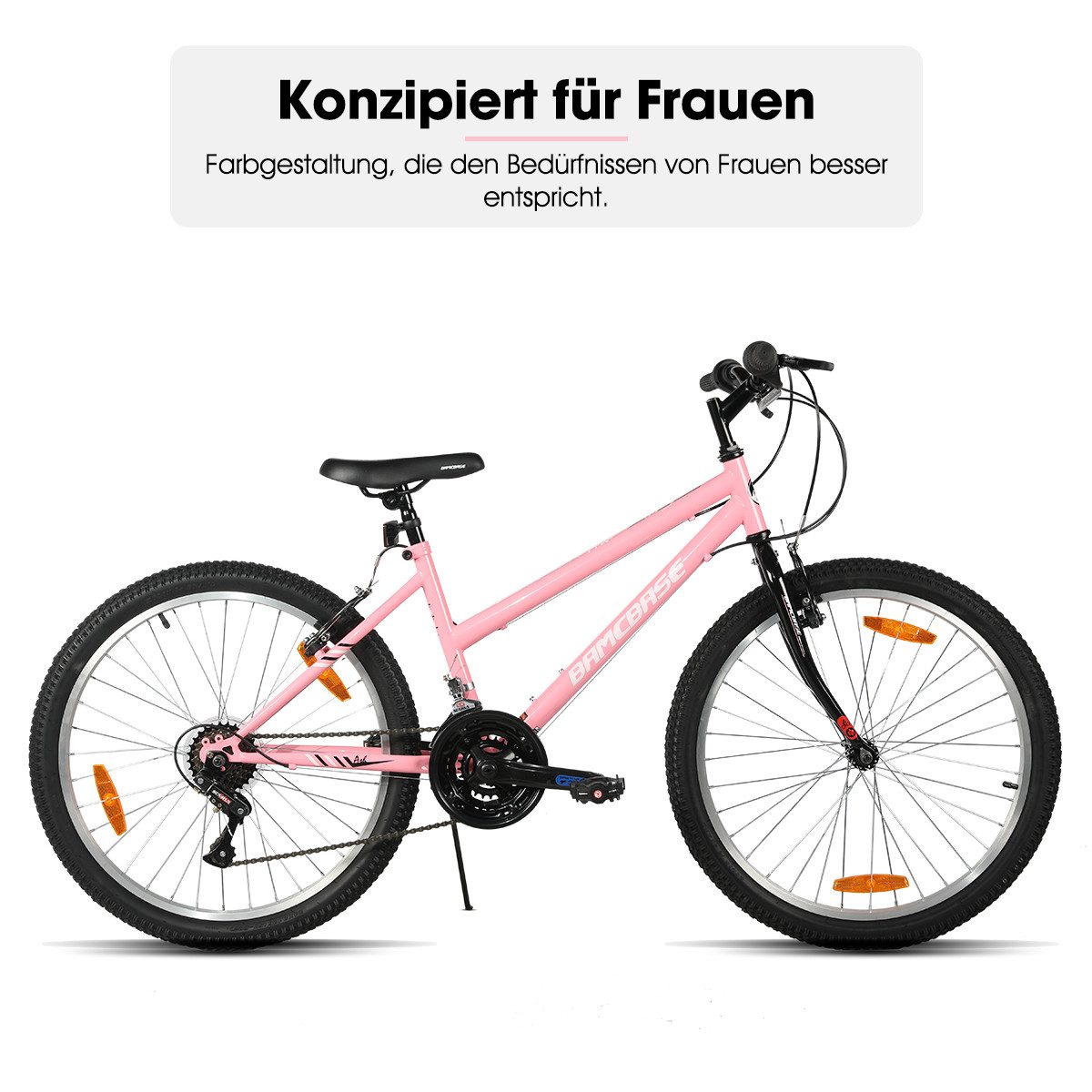 HILAND Mountainbike 24 26 Zoll Damen bike, Fahrrad für Mädchen & Frauen, 18-Gang-MTB, Doppel-V-Bremsen, Rahmen aus Kohlenstoffstahl