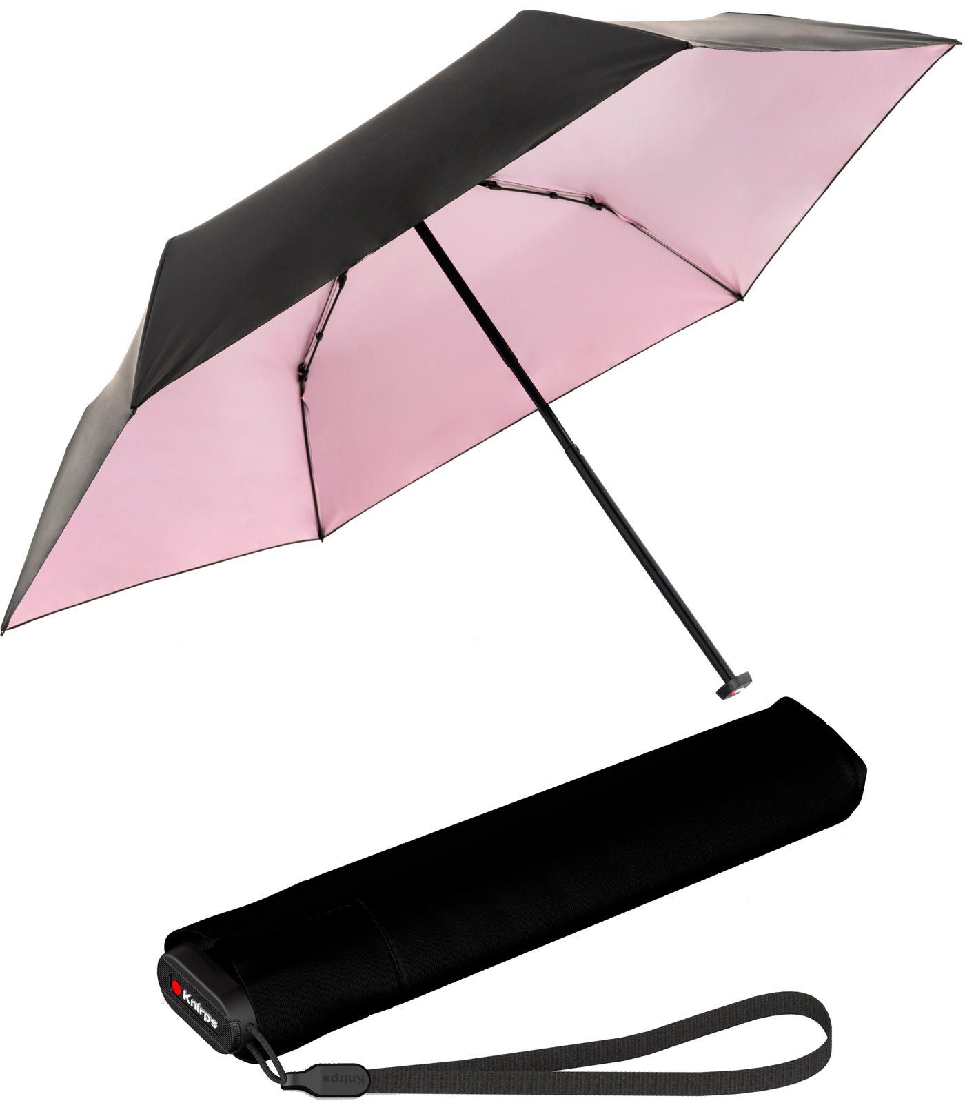 Knirps® Langregenschirm US.050 Ultra Light Slim Manual - UV-Schutz, extrem leichter Sonnenschirm schwarz-rosa