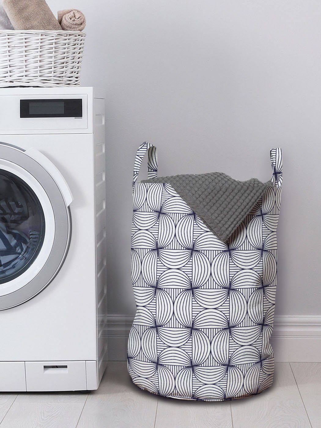 Abakuhaus Wäschesäckchen Wäschekorb mit Waschsalons, für Streifen Griffen Abstrakt Halbkreise und Kordelzugverschluss