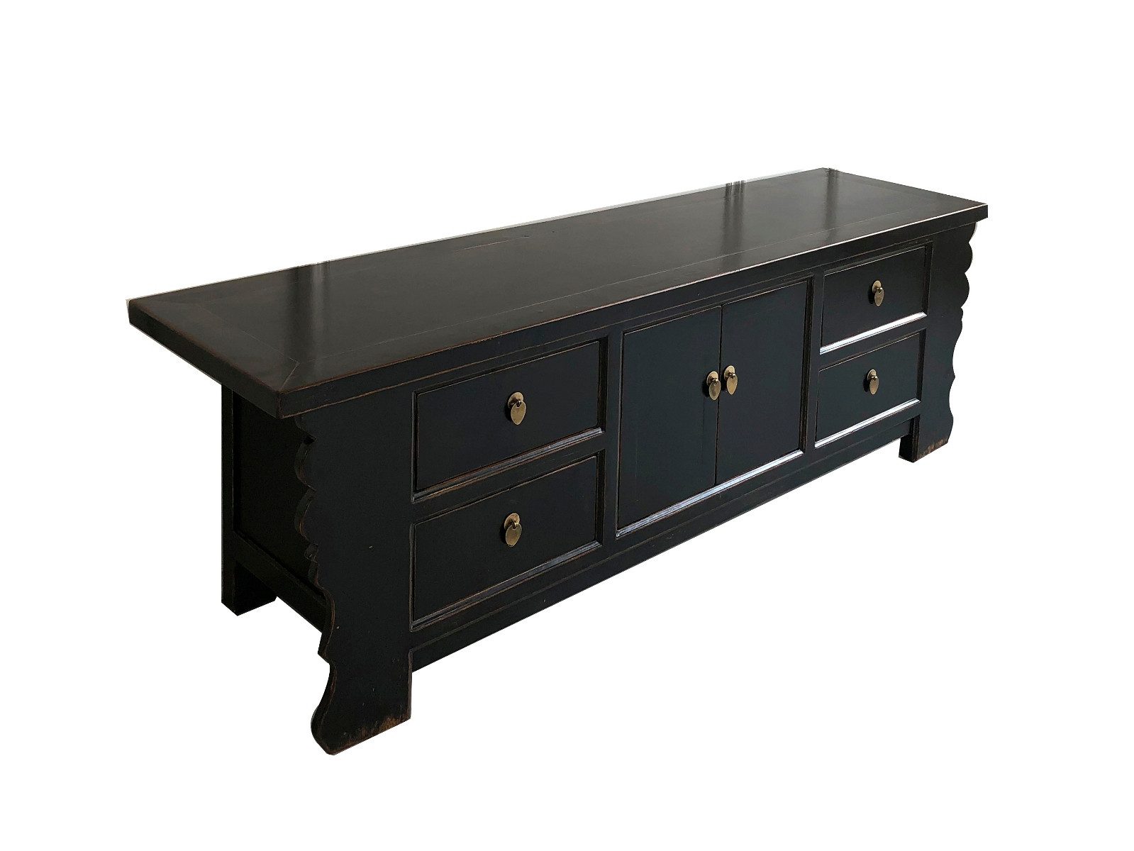 OPIUM OUTLET Lowboard Asiatische Kommode Chinesischer Schrank Lowboard (Asia Hochzeitsschrank schwarz Vintage Landhaus-Stil), Orientalisches TV Sideboard fernöstlich