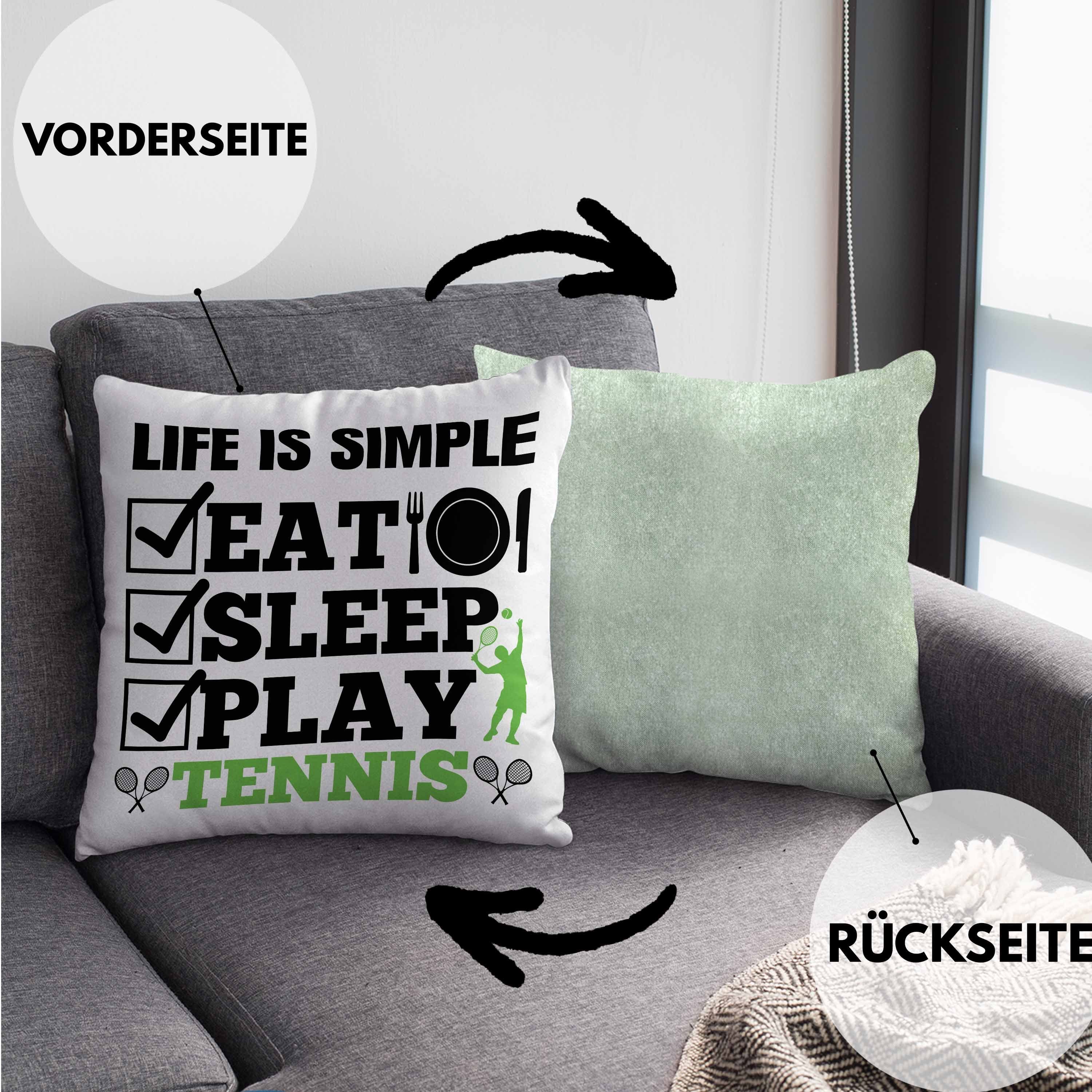 Trendation Dekokissen Trendation Tennis Geschenk Füllung mit 40x40 Eat Grün mit für Tennis Kissen Sleep Dekokissen Tennisspieler Frauen für Spruch - Männer