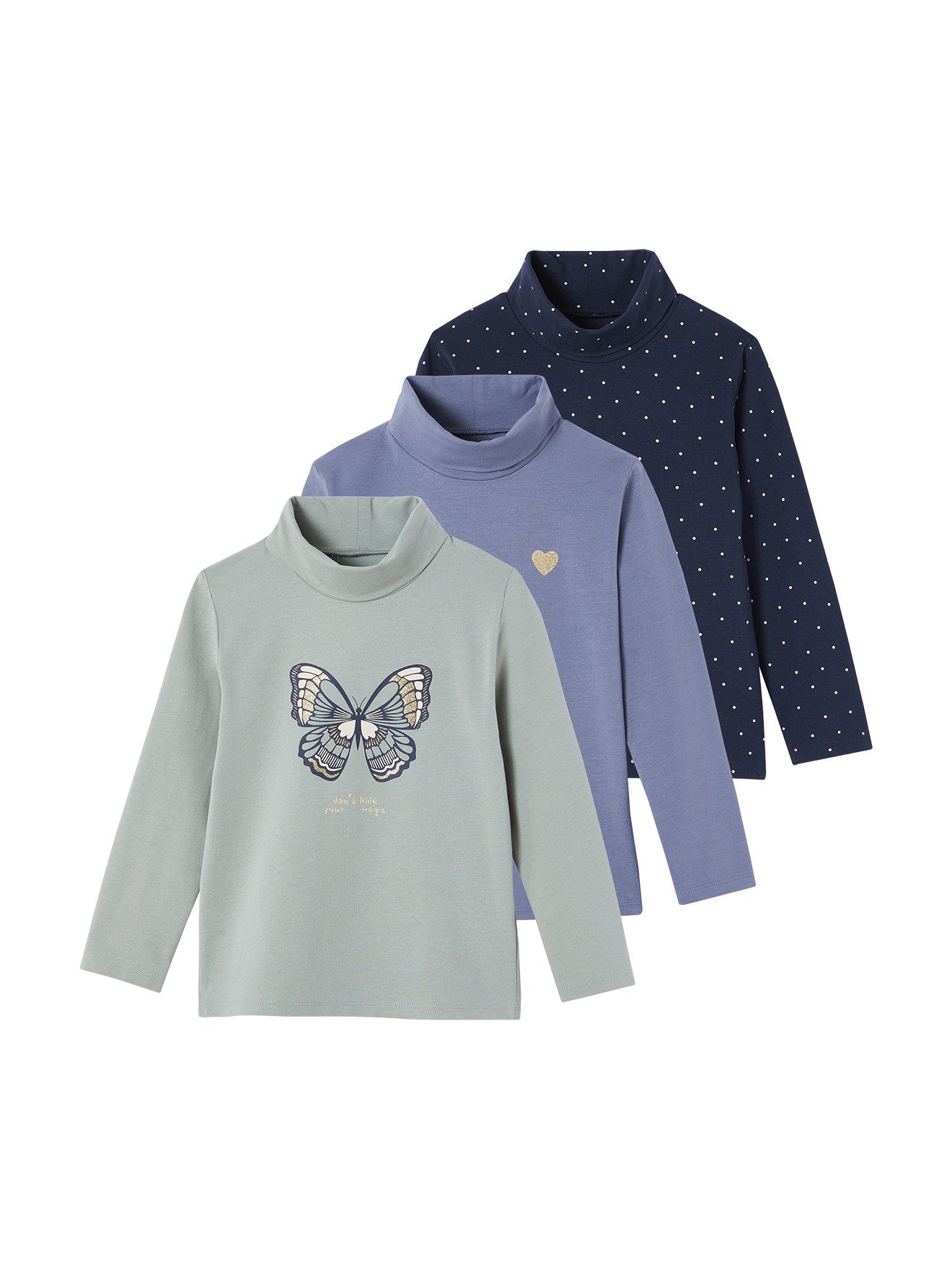 Langarmhemd 3er-Pack Mädchen Rollkragenshirts BASIC
