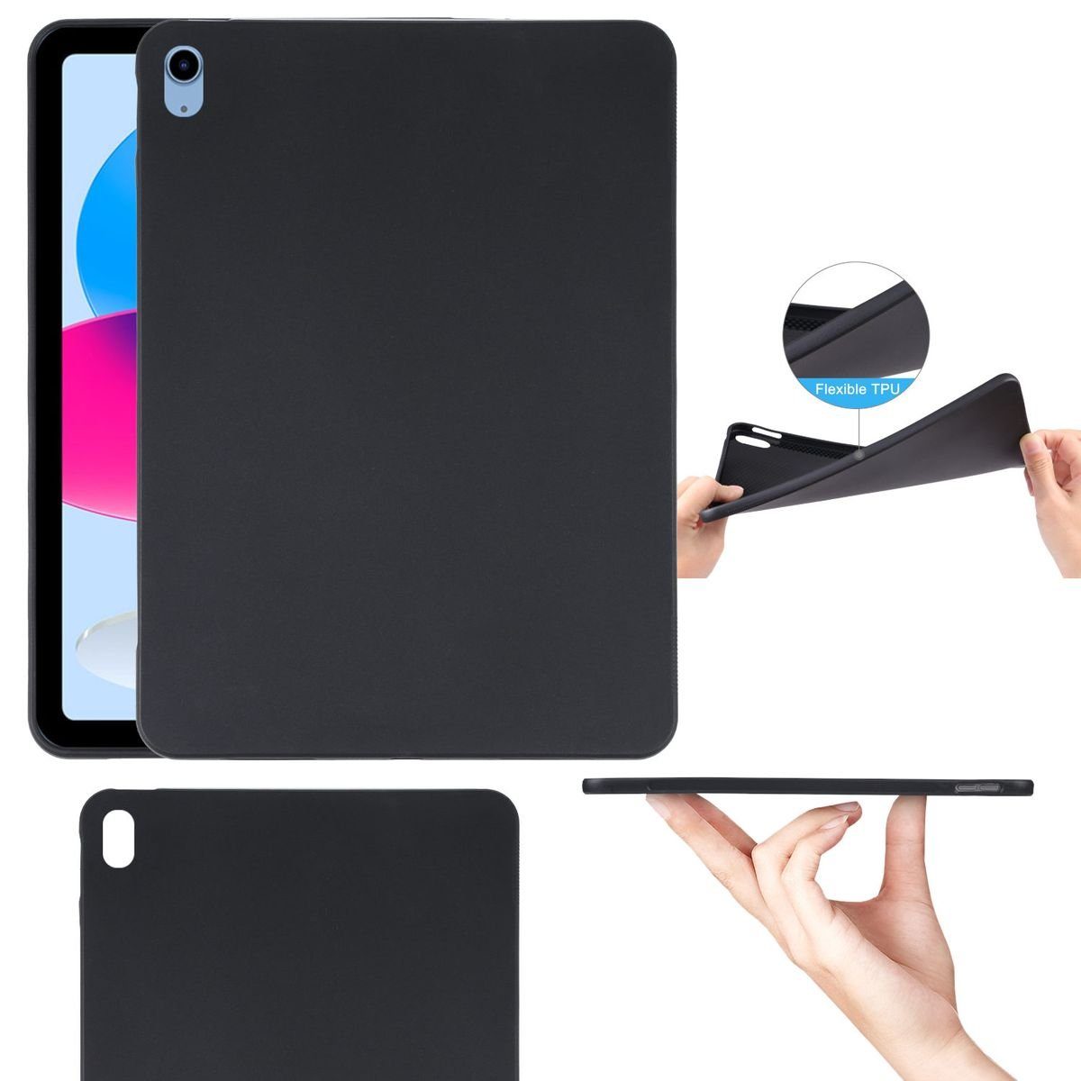 Wigento Tablet-Hülle Für Apple iPad 11. Gen A16 2025 / 10.9 2022 Hülle TPU Silikon Schwarz