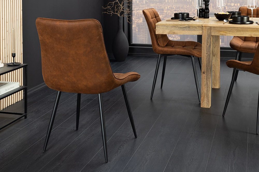 riess-ambiente Esszimmerstuhl ROADSTAR cognac / schwarz - Microfaser, Metallbeine, Ziersteppung (Einzelartikel, 1 St), gepolsterter Stuhl - ideal für Küche, Esszimmer, Wohnzimmer & Büro