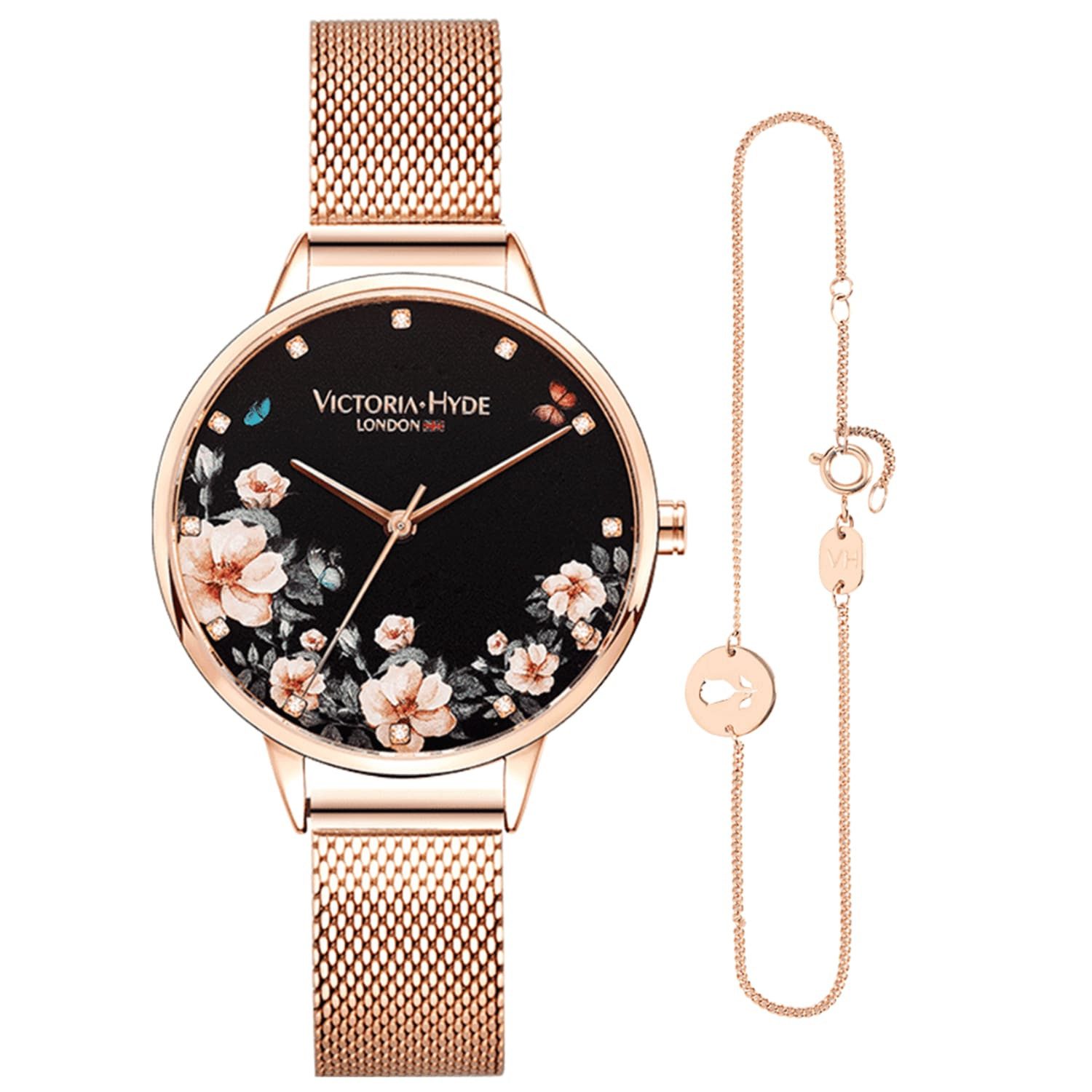 Victoria Hyde Quarzuhr Victoria Hyde Park Flower Damenuhr, Meshband, (1-tlg günstig online kaufen