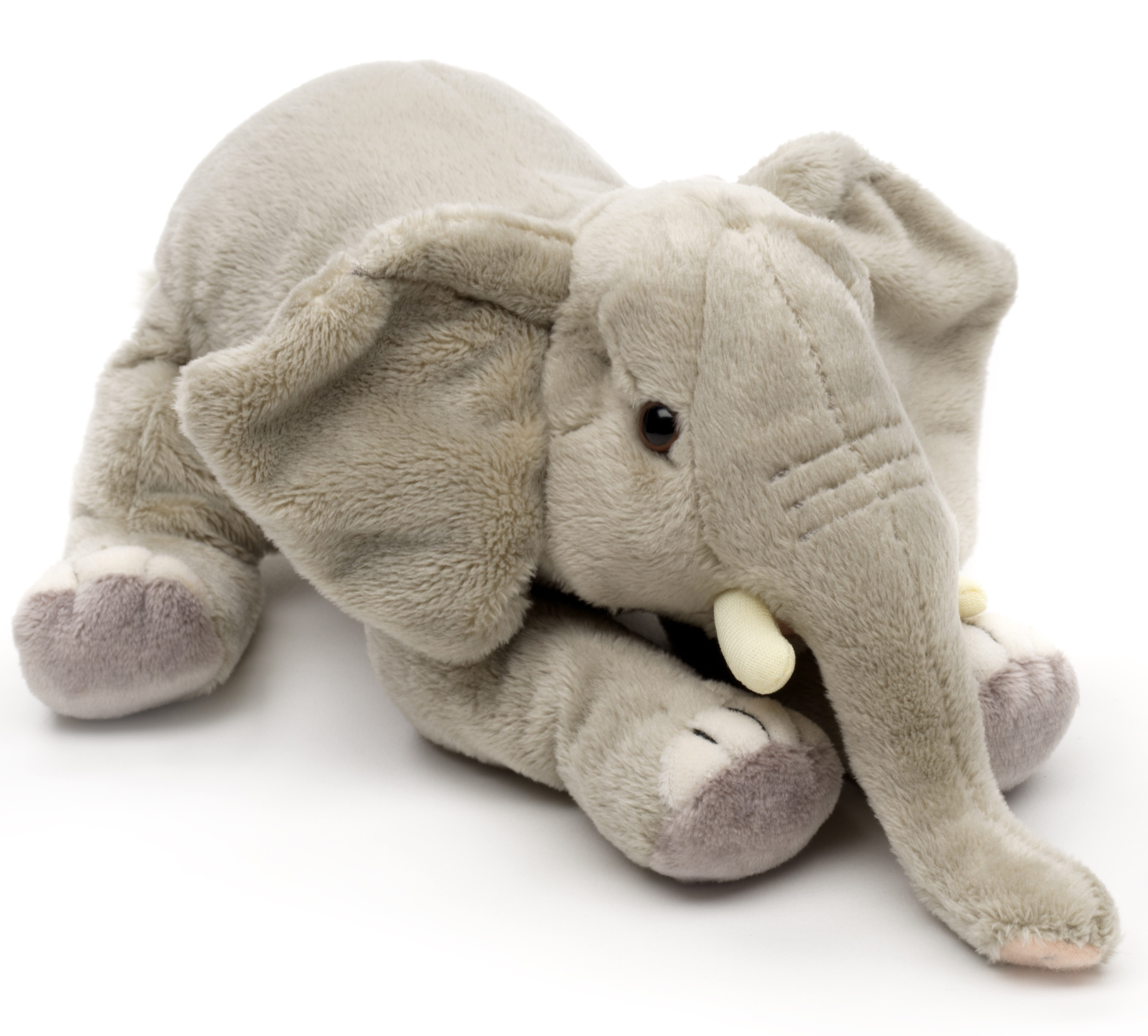 Uni-Toys Kuscheltier Elefant, liegend - 27 cm (Länge) - Plüsch-Elefant - Plüschtier, zu 100 % recyceltes Füllmaterial