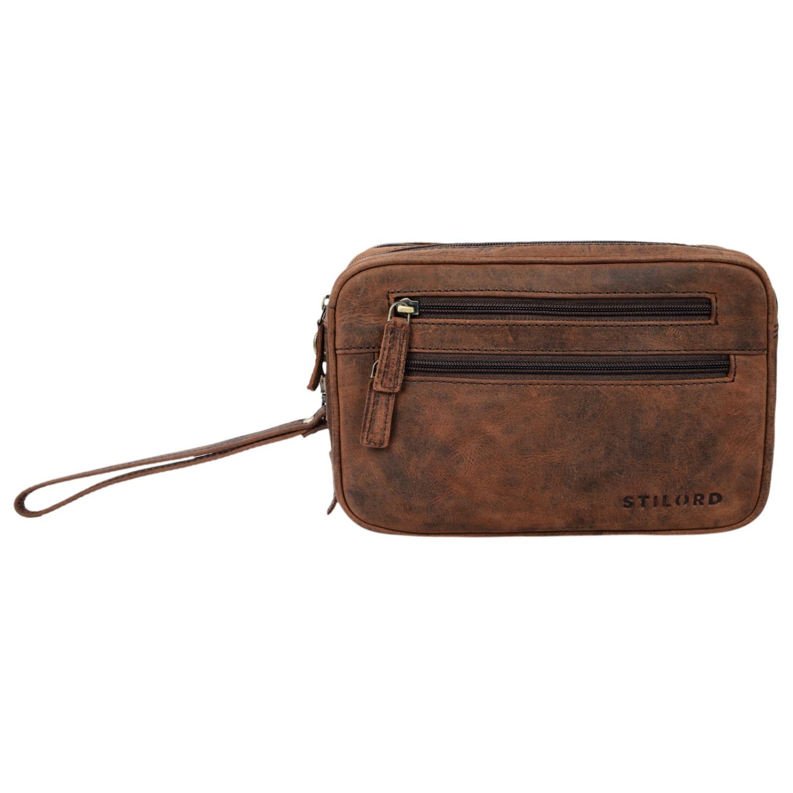 "Nero" sepia Bag Herren - Leder Handgelenktasche braun Messenger STILORD