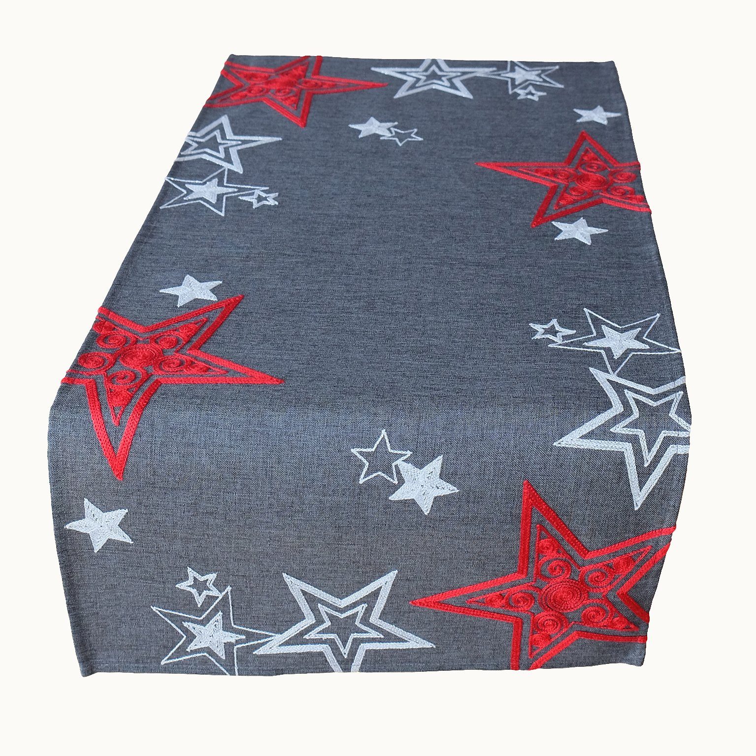 Sterne mit Schneesterne Weihnachtstischdecke TextilDepot24 Stickerei Tischdecke dunkelgrau
