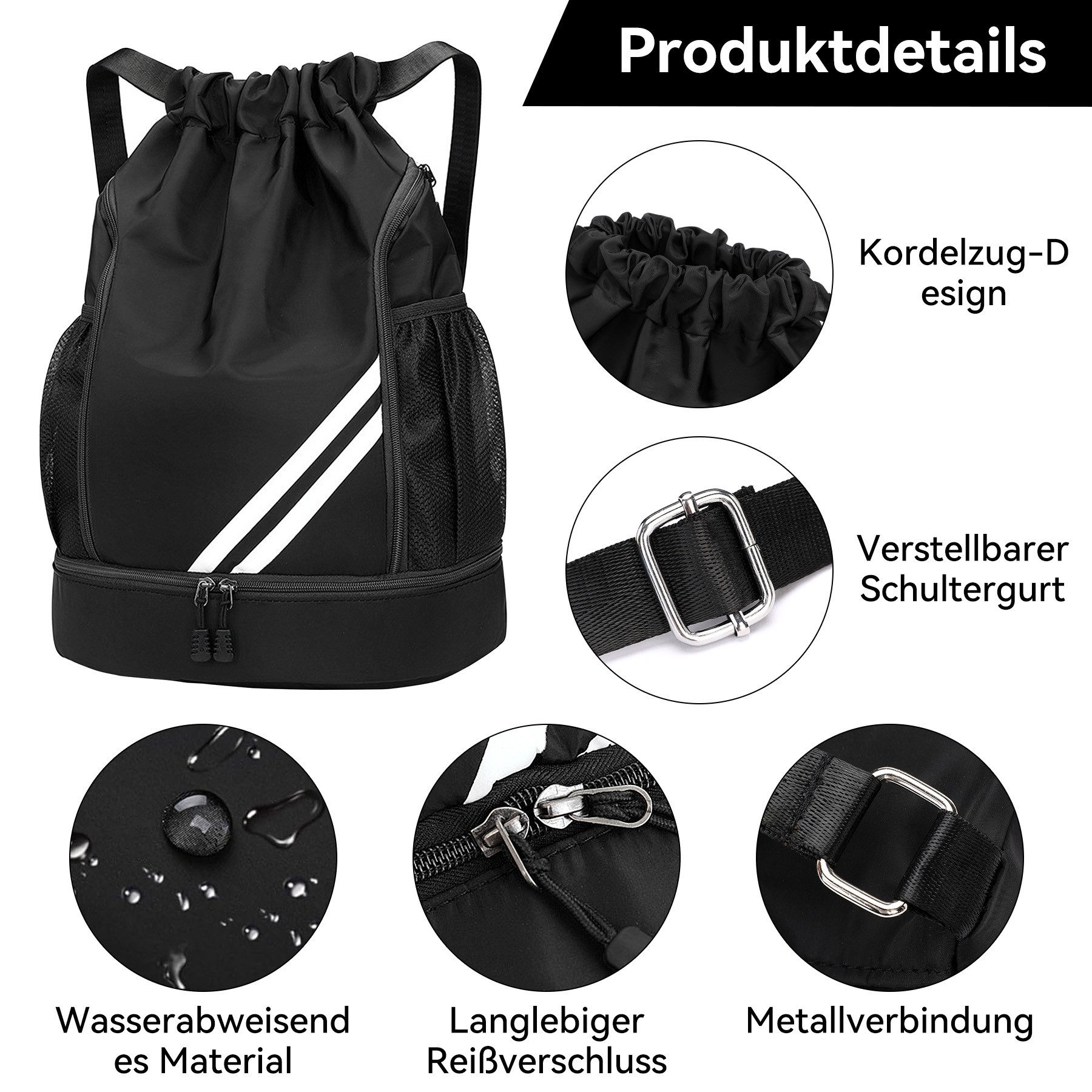 Mutig Freizeittasche Turnbeutel Freizeittasche Sportbeutel Große Tasche Kapazität Fußball (verstellbar,große Kapazität, Mit Ball und Bodenfach, wasserdicht, Ide – Bild 2 von 5