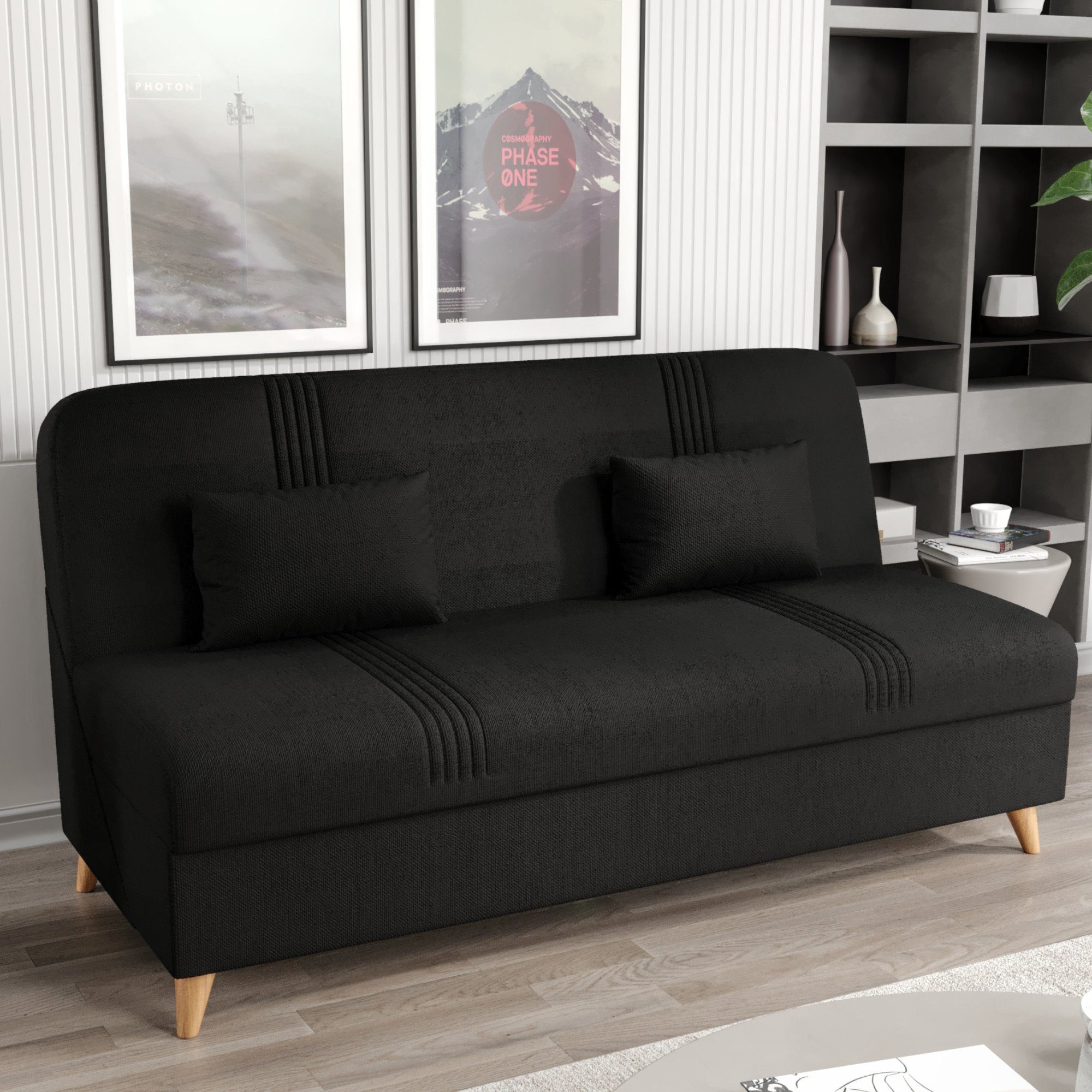 Gozos Sofa Gozos Murcia Series 3 Sitzer Sofa, Bettfunktion Leinenoptikstoff, 182 x 74 x 88 cm Schwarz