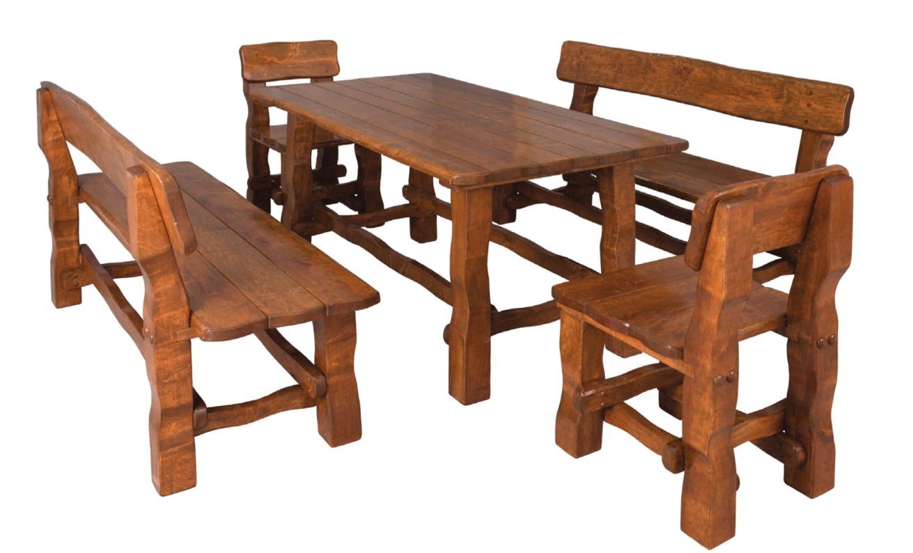 JVmoebel Esszimmer-Set, Garten Möbel Echtes Holz 5tlg. Garnitur Terrasse Stuhl Stühle Bank Tisch Gruppe