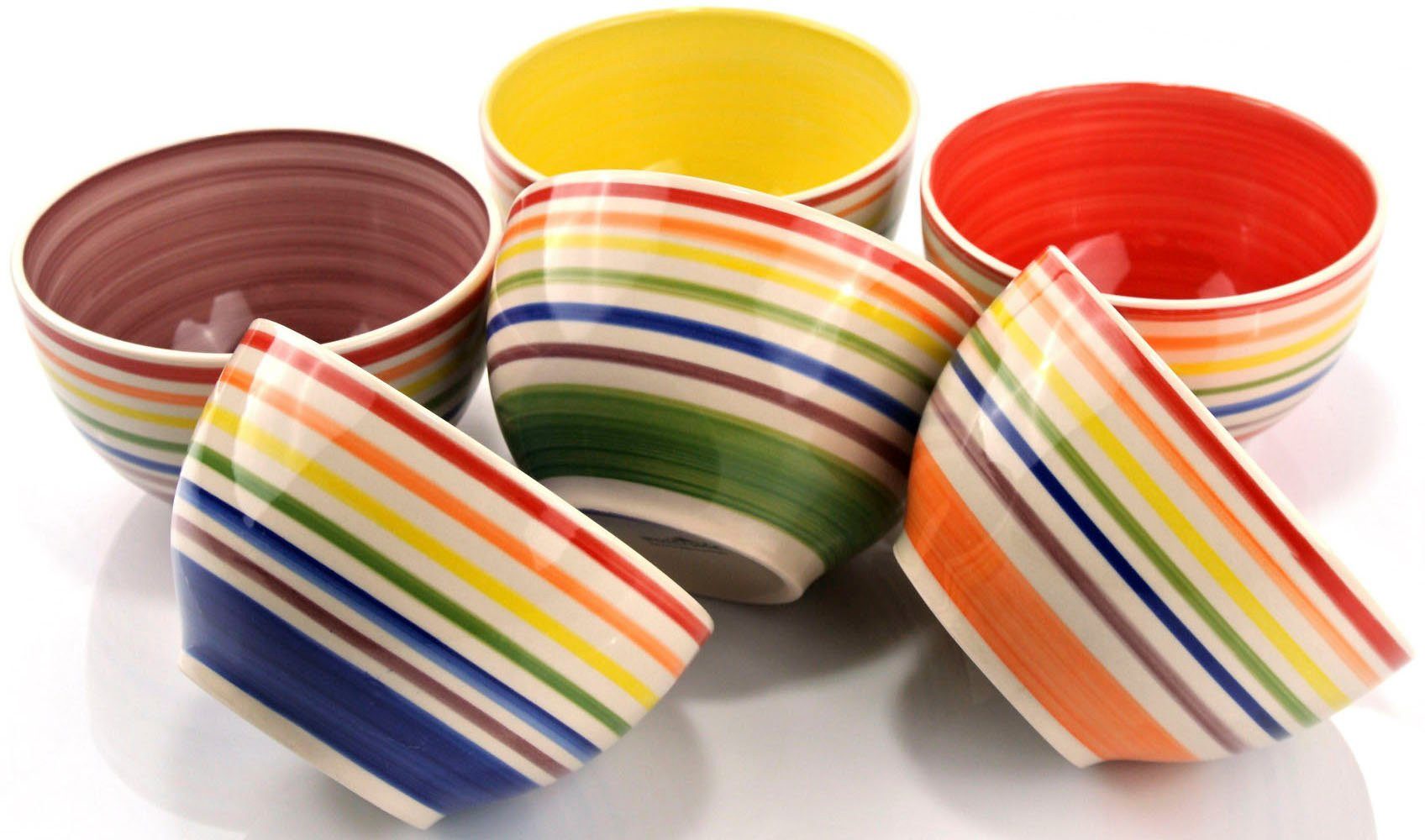 Retsch Arzberg Kombiservice Geschirr-Set, Service COLOUR STRIPES (24-tlg), 6 Personen, Steinzeug, Spin Wash/Spiraldekor - 6 Regenbogenfarben, 24 Teile, für 6 Personen