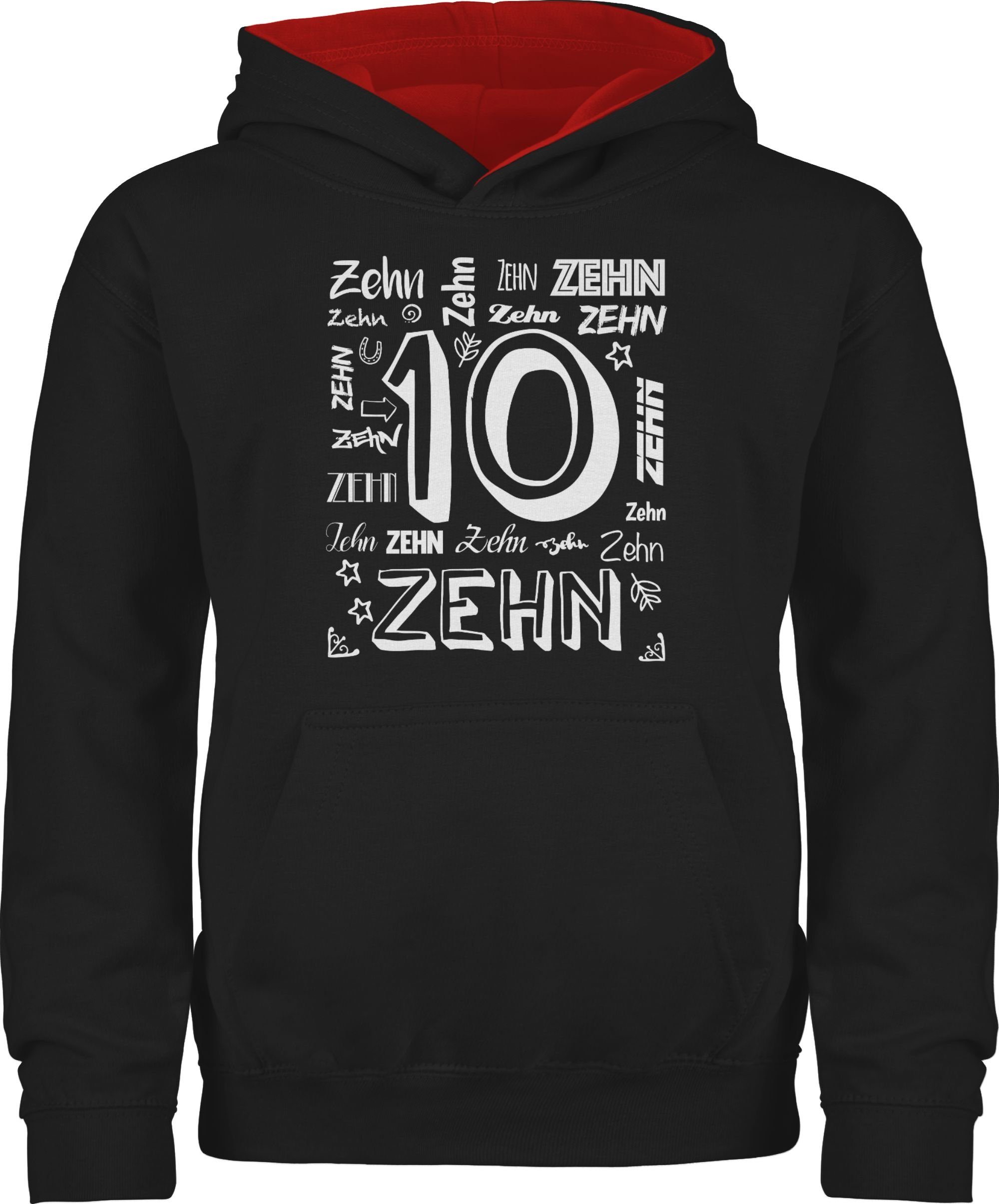 Shirtracer Hoodie Zehnter Zahlen 10. Geburtstag 3 Schwarz/Rot
