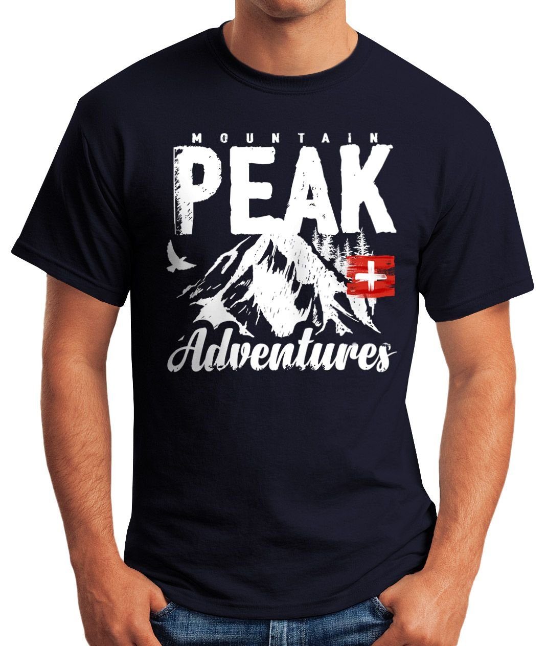 MoonWorks Print-Shirt Wander Herren T-Shirt Mountain Adventures mit Print