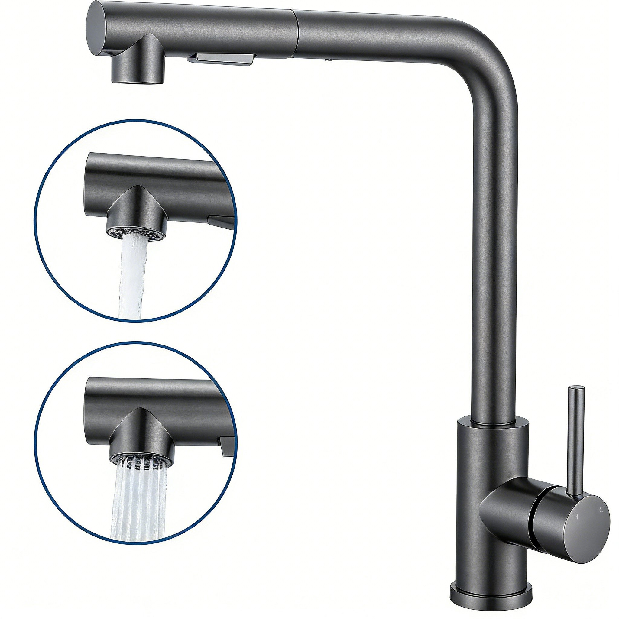 AICA Küchenarmatur Wasserhahn Küche mit Einhand, ausziehbarer Brause für 2 Strahlarten Spültischarmatur mit Einhand & 360° Schwenkfunktion als Hochdruckhahn