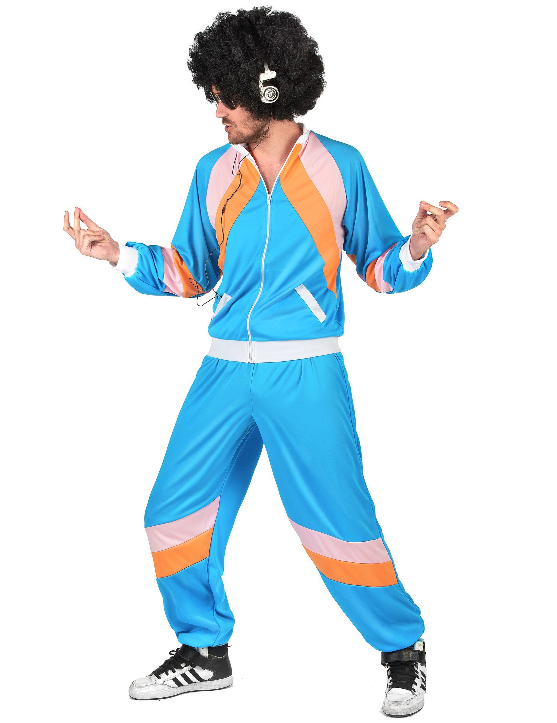 Kostüm Retro-Jogger-Kostüm für Erwachsene blau-orange-rosa