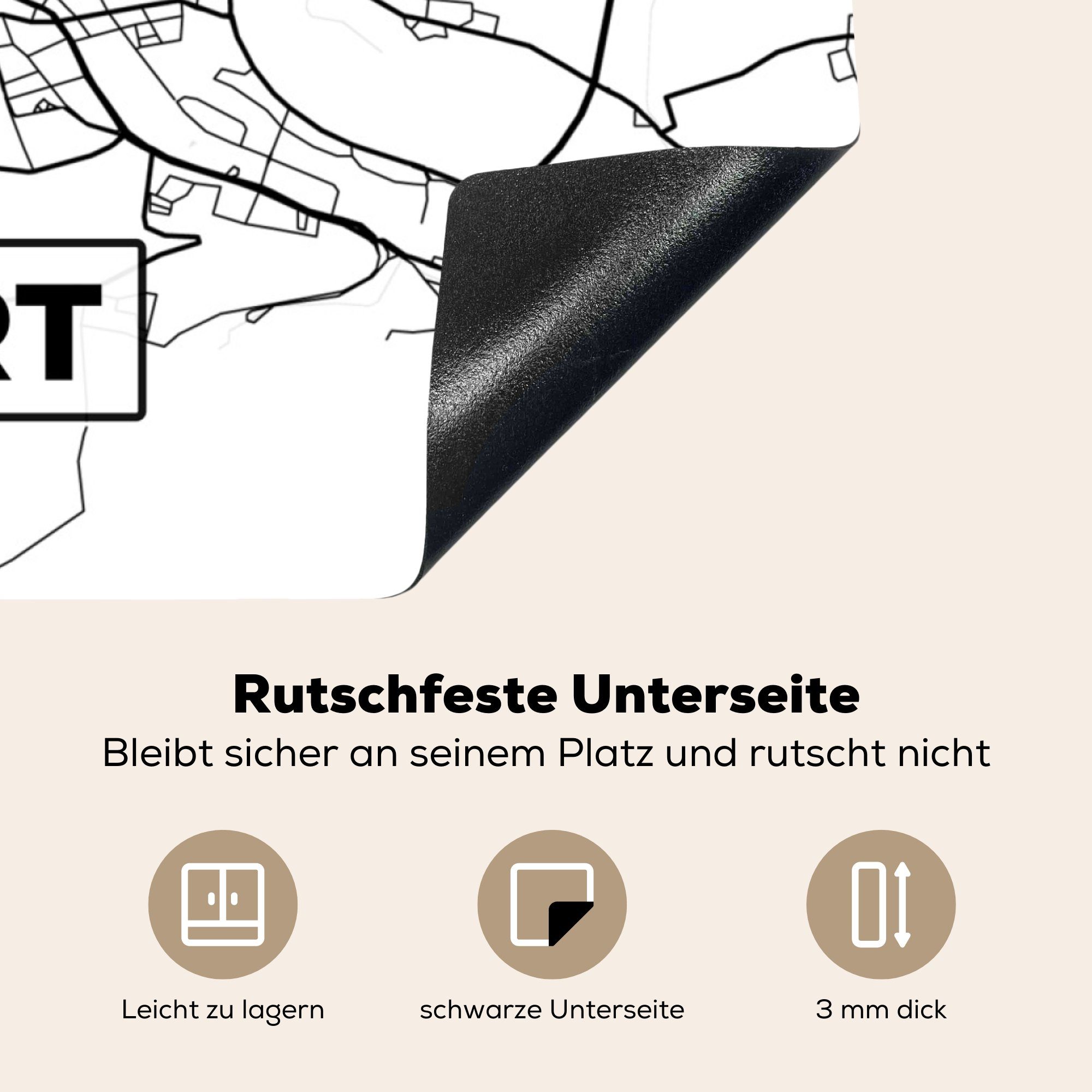 MuchoWow Herdblende-/Abdeckplatte Erfurt - Stadtplan 78x78 Arbeitsplatte - Ceranfeldabdeckung, tlg), cm, (1 für Karte, Vinyl, küche
