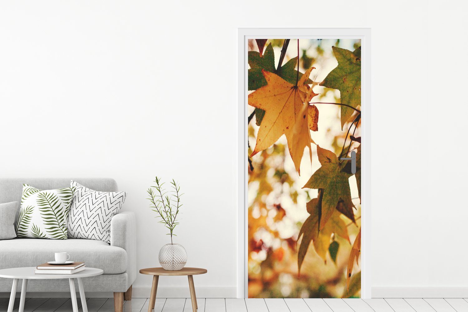 Herbstblätter (1 - Natur Tür, bedruckt, Rustikal, Türaufkleber, Matt, - MuchoWow Türtapete cm 75x205 Fototapete für St),