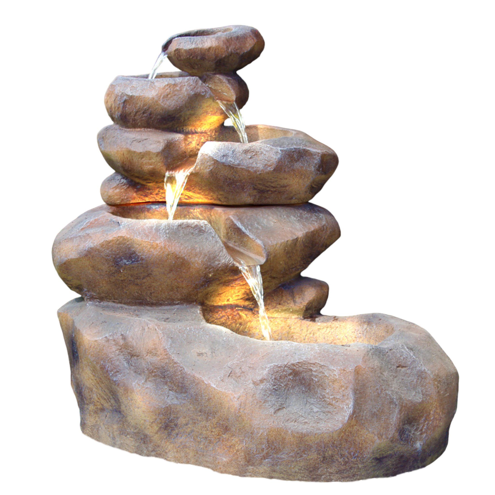 Arnusa Wasserfall Gartenbrunnen SB109 Große Kaskade in Steinoptik, (Komplett-Set, 2 tlg), Springbrunnen mit LED-Beleuchtung