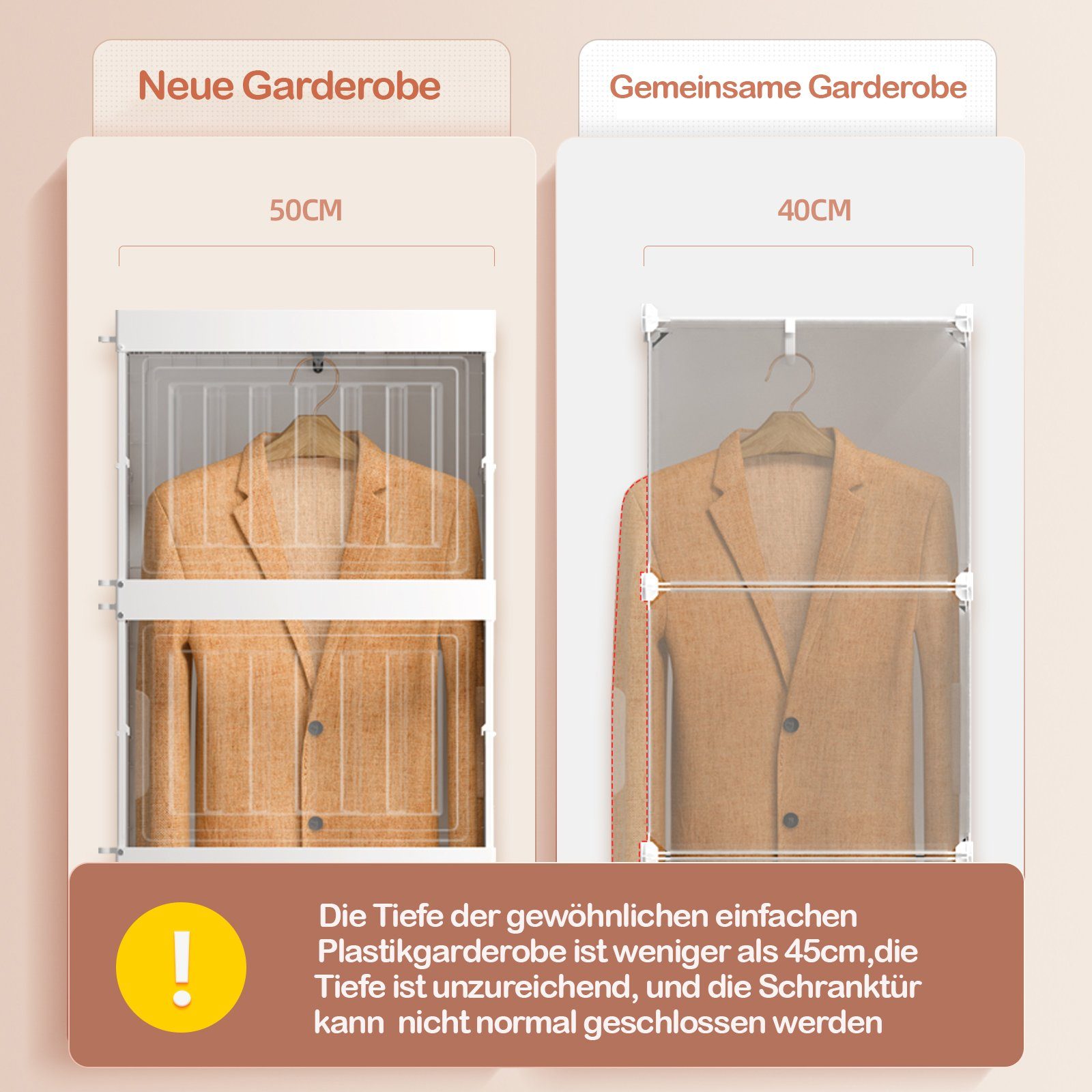 Kleiderschrank (faltbar Kleiderschränke Garderobenschrank) inkl. 11 Tür mit magnetverschluss und 2 Kleiderstange, Weiß