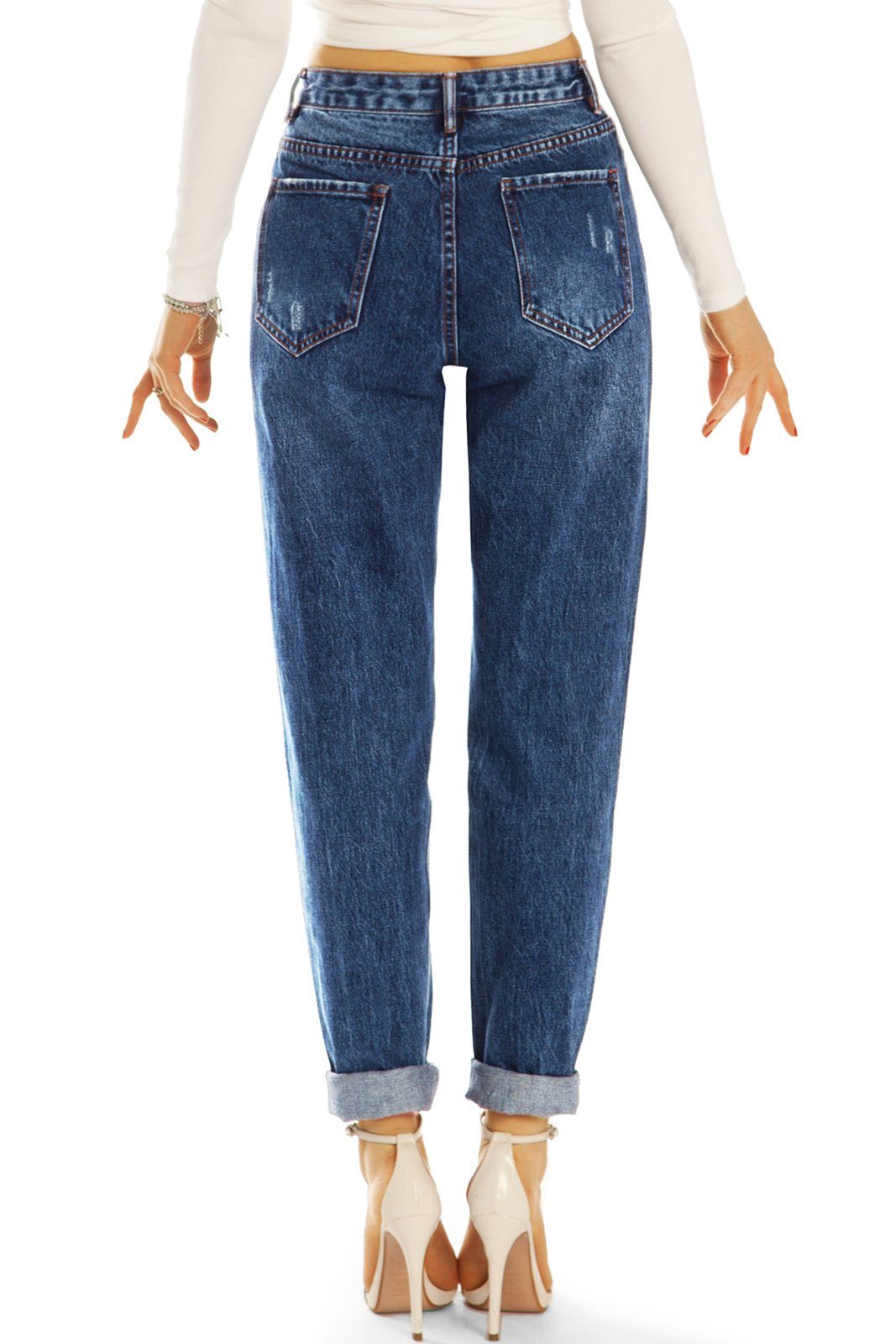 j15f-1 5-Pocket-Style Bequem Mom Damen High Destroyed Waist Mom-Jeans - Jeans Waist, Boyfriend - styled - High Locker be Hose