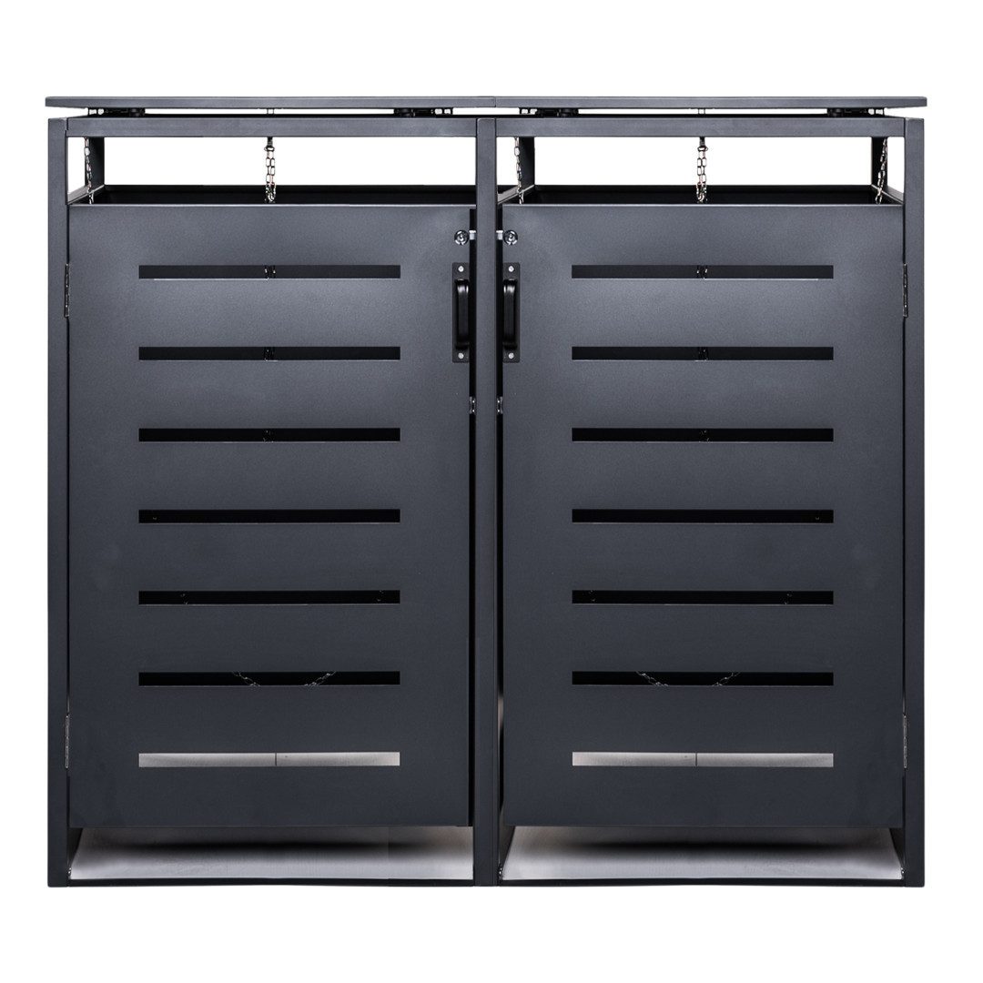 Mega-Holz Mülltonnenbox Mülltonnenbox mit Schloss - BASIC - Anthrazit - 240l - 2er, Pulverbeschichtet, Farbton Anthrazit für Mülltonnen bis 240 L