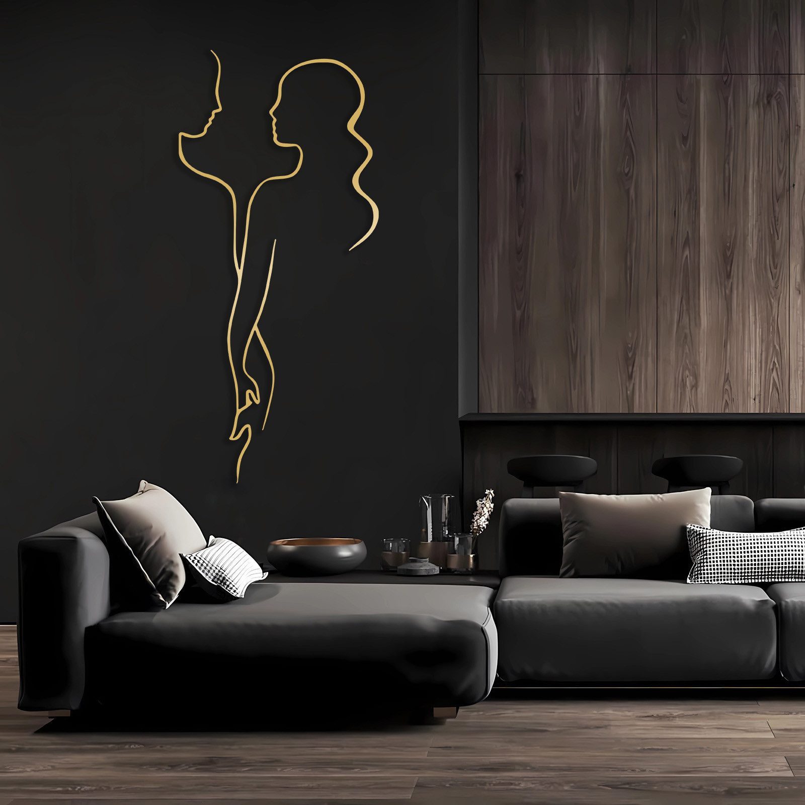 Jumpeak Wanddekoobjekt Metall Paar Hält Hände Wanddekoration, Liebe Silhouette, Abstrakt, Hergestellt aus Metall,Schwarz,weiß, Gold, Silber, 4 Größen