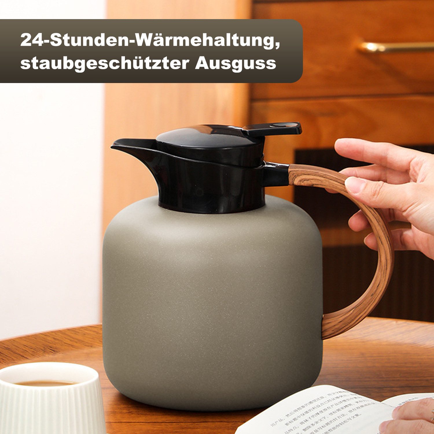 OSTWOLKE Isolierkanne 2L Thermoskanne Teekanne Edelstahl Doppelschicht 24h heiß & kalt, Quick Tip Verschluss, für Kaffee,Tee, Milch