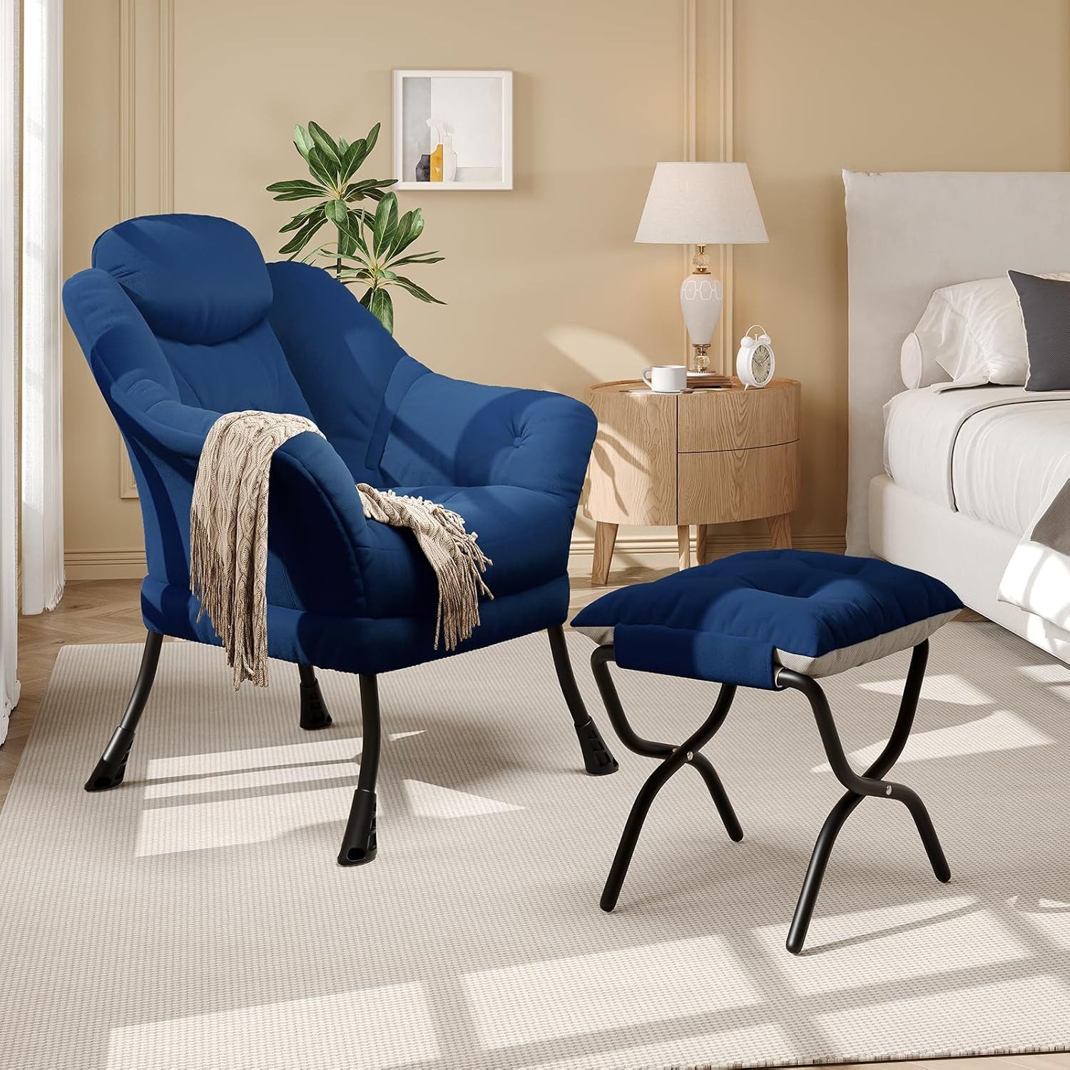GarveeMore Ohrensessel mit klappbarem FußHocker,bequeme Lounge-Sessel, Relaxsessel für kleine Wohnungen,Wohnzimmer und Schlafzimmer