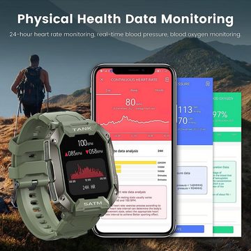 KOSPET Smartwatch (1,72 Zoll, Android iOS), Herren Telefonfunktion Wasserdicht Sportuhr Militärische Fitnessuhr