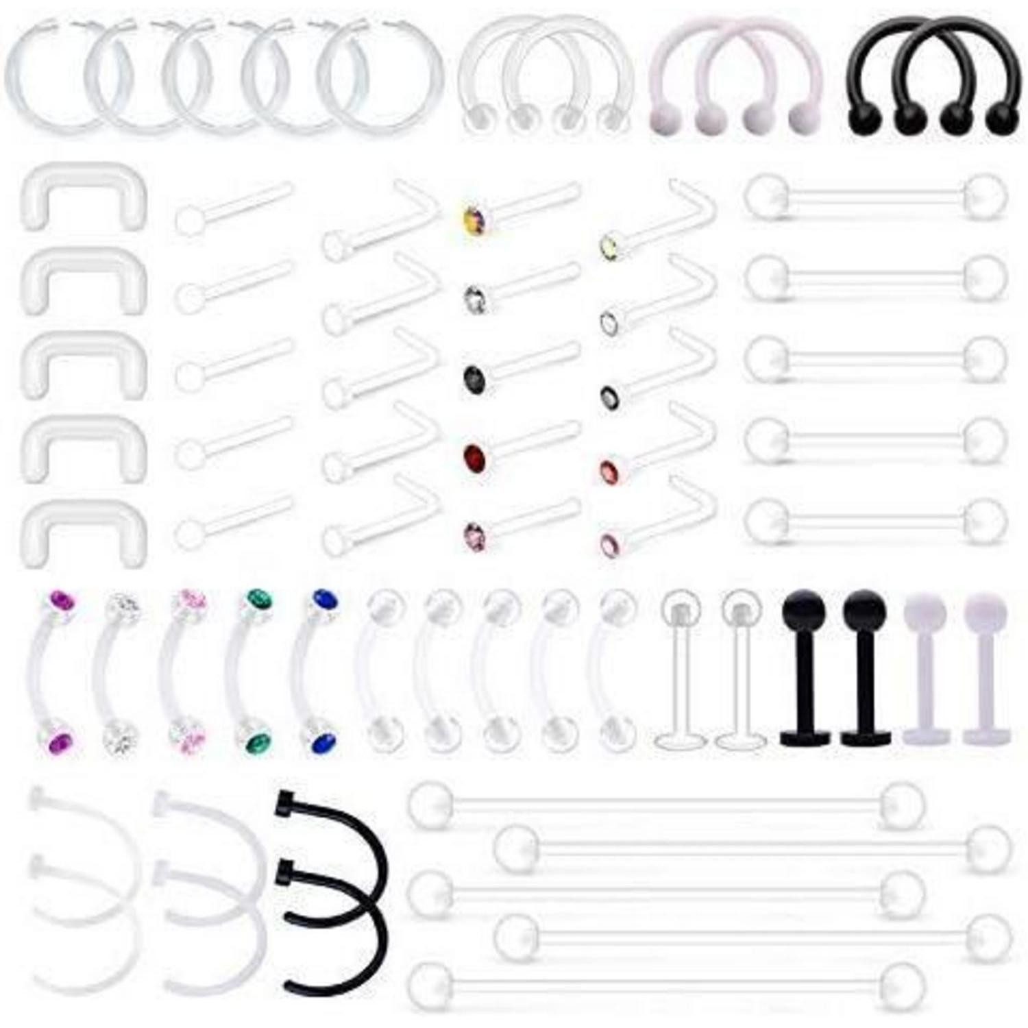 LuxusKollektion Piercing-Set Piercinghalter Lippen Ohr Nase Septum Augenbraue Zunge Stil C