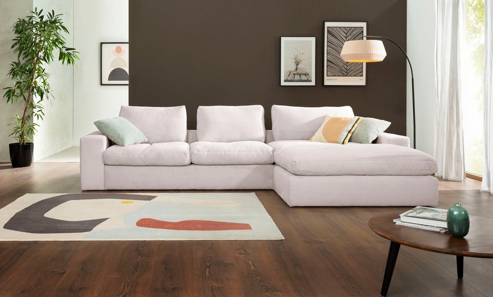 alina Ecksofa Sandy, mit losen Sitz und Rückenkissen, in modernem  Cordstoff, Maße (B/T/H): 326/180/59-84