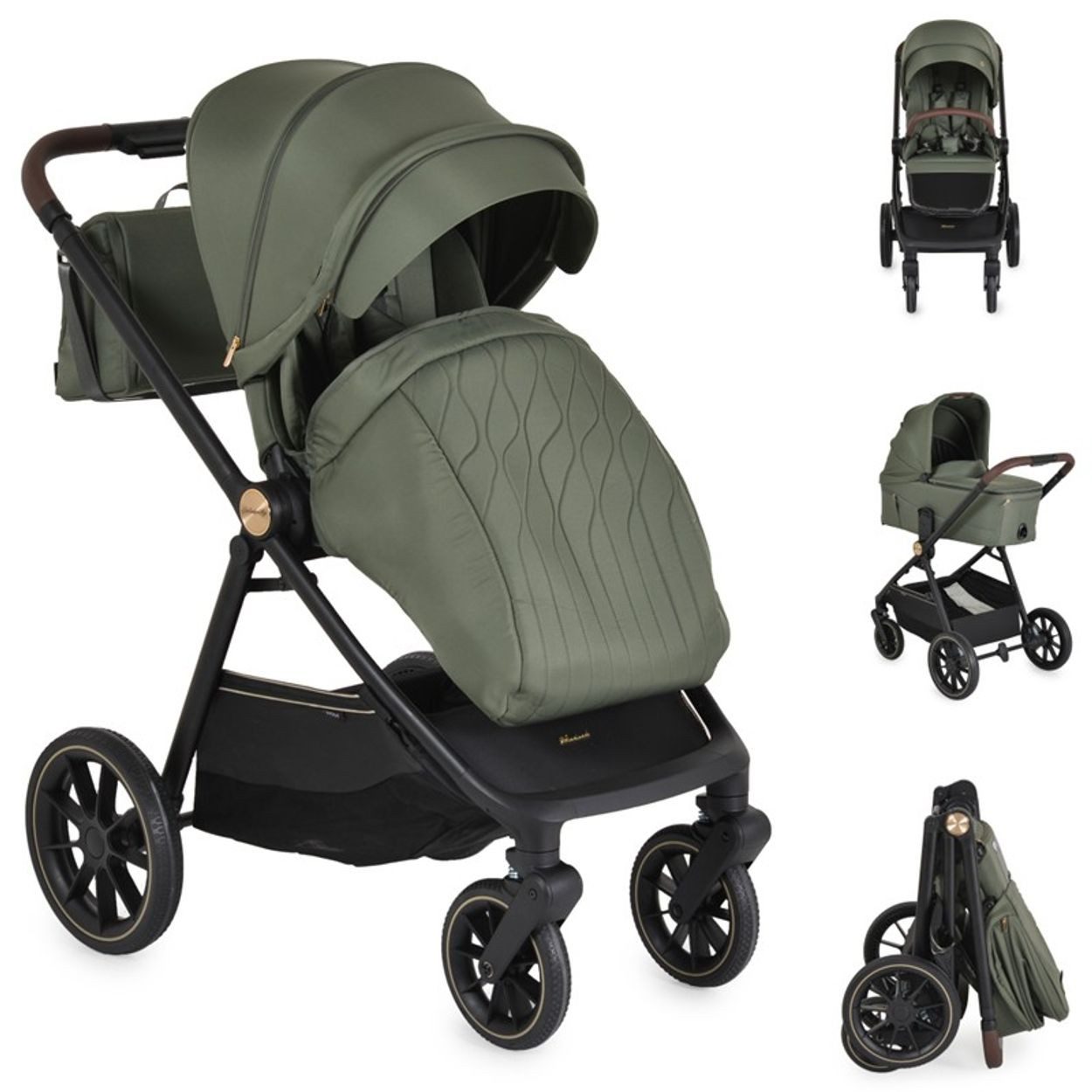Cangaroo Kombi-Kinderwagen Kinderwagen Celebrity 2 in 1, Stoßdämpfer PU-Rollen Wickeltasche