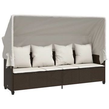 vidaXL Wellnessliege Sonnenliege mit Dach und Kissen Braun Polyrattan Sonnenbett Himmel Son