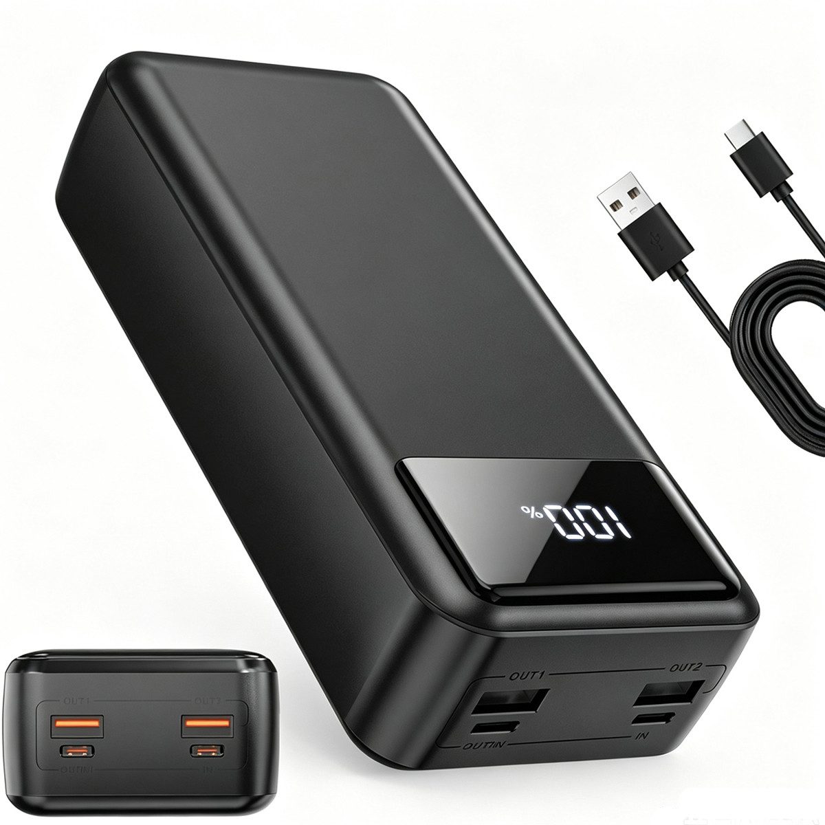 Pdgrid 50000mAh 22.5W Schnellladung Große Kapazität Tragbare Battery Pack Powerbank USB-C mit 4 Ausgängen & 2 Eingängen 23A 50000 mAh, LED-Display für iPhone, Samsung, iPad etc.