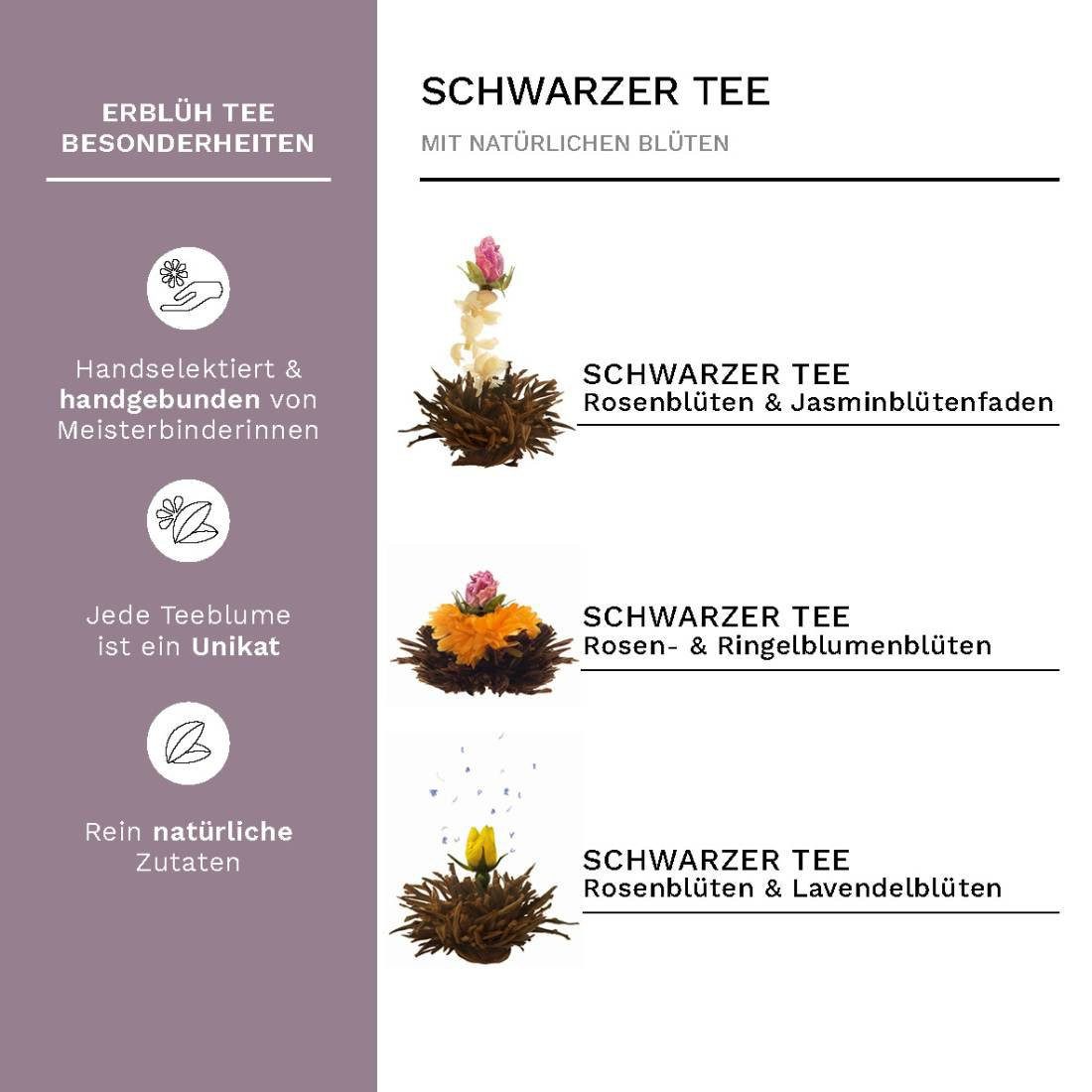 Creano Teebox Creano Teeblumen Geschenkset 12 Erblühtee in 6 Sorten Geschenk