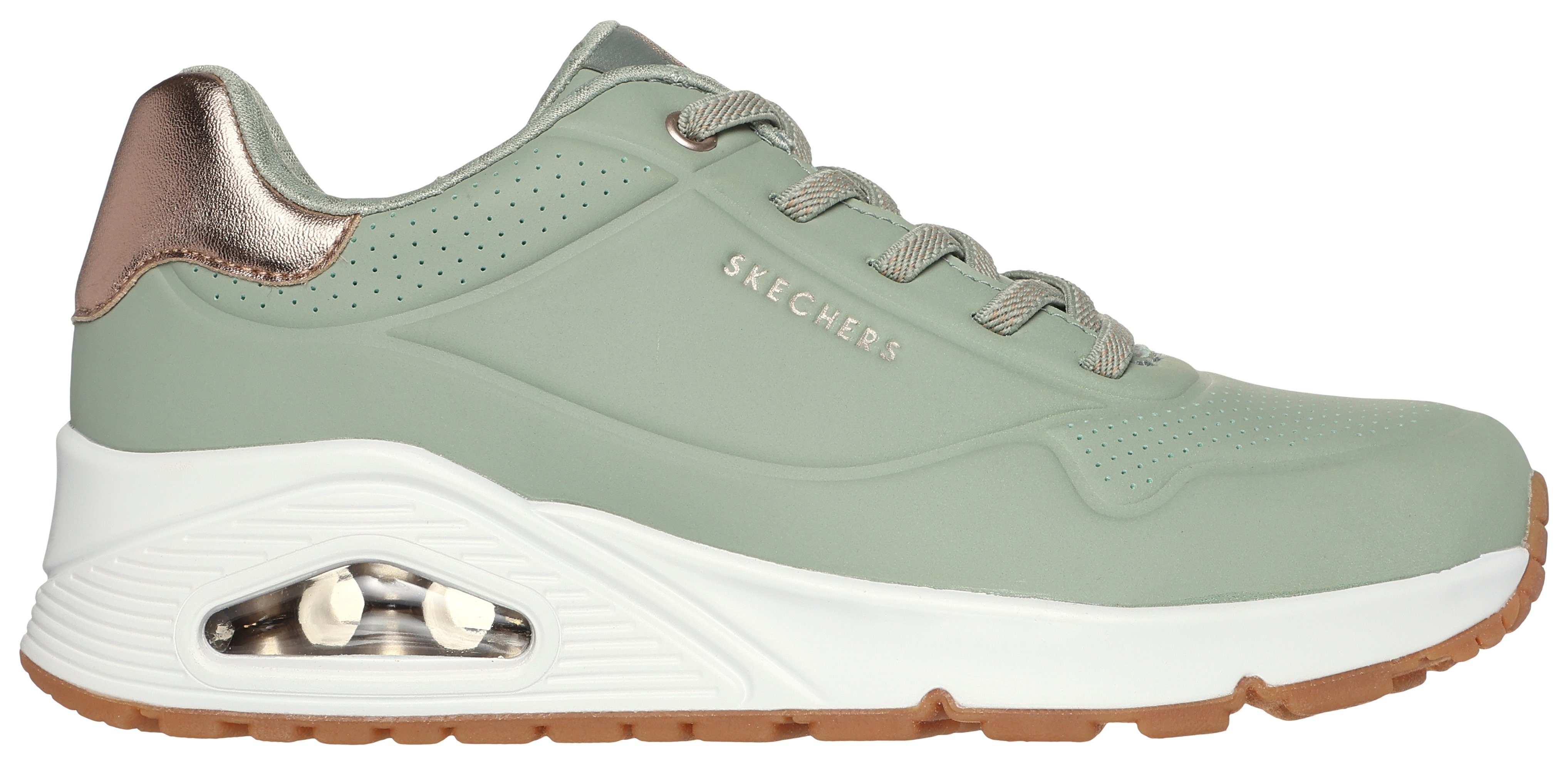 Skechers UNO SHIMMER AWAY Slip-On Sneaker Slipper, Freizeitschuh, Plateausneaker mit modischem Keilabsatz