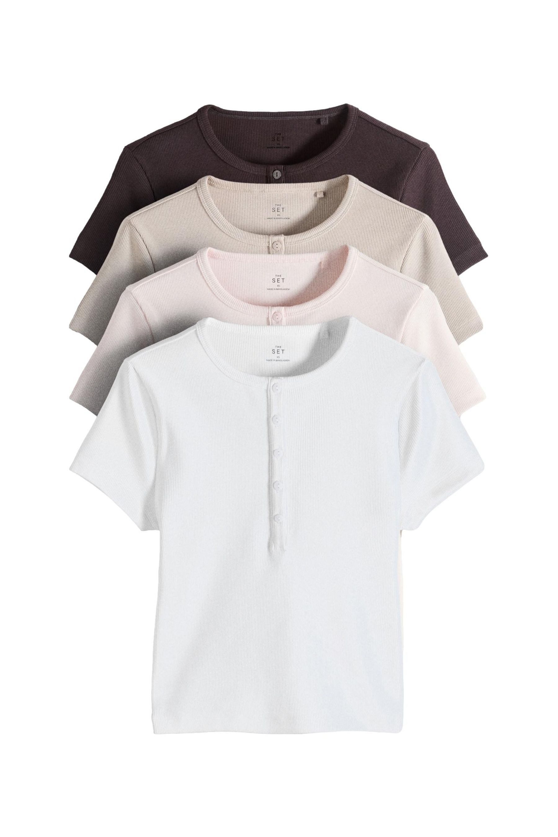 The Set Henleyshirt The Set Gerippte Kurzarm-Henley-T-Shirts, 4er-Pack (4-tlg)