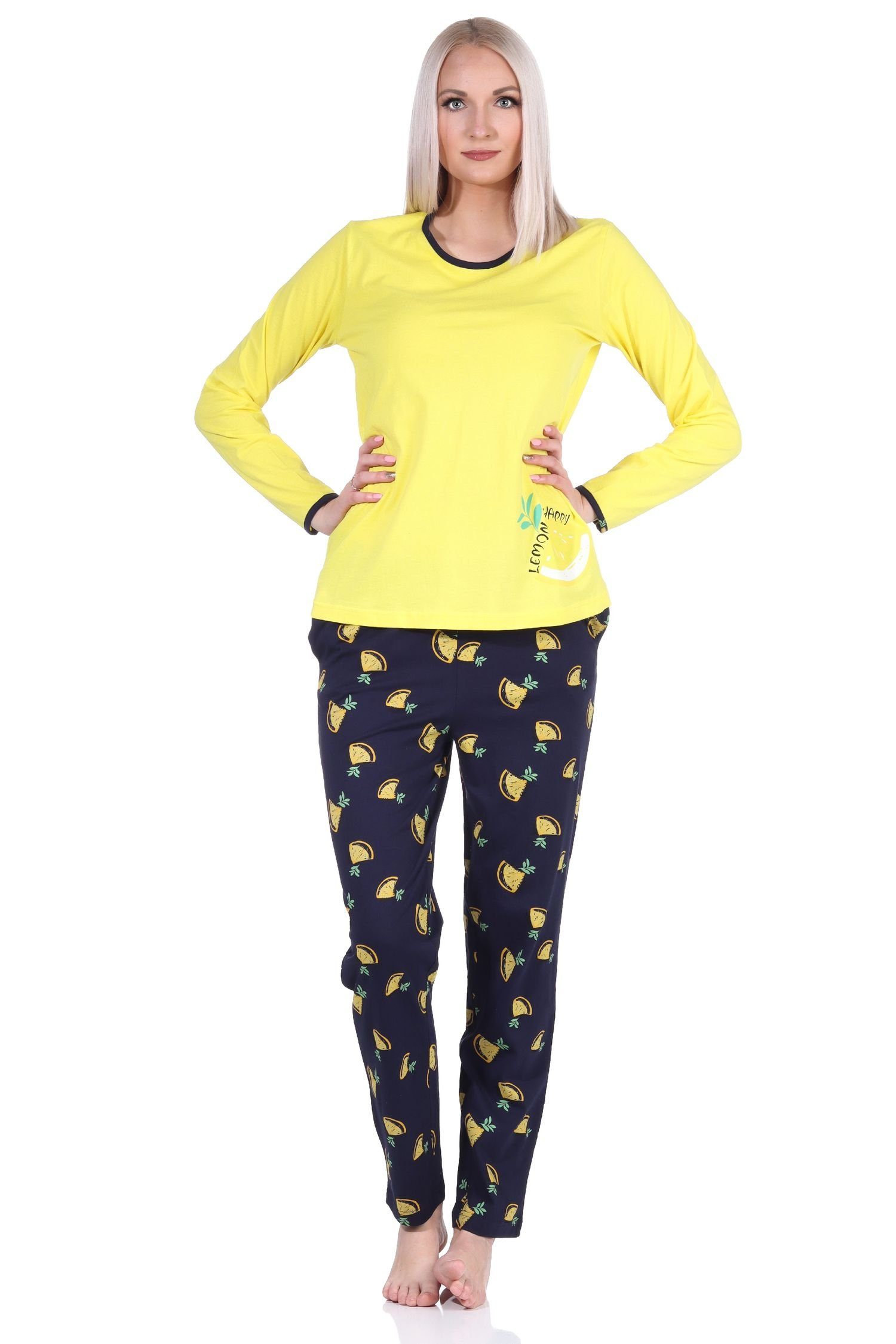 gelb als Pyjama Zitronen Damen Normann Süsser Motiv mit langarm Pyjama Schlafanzug