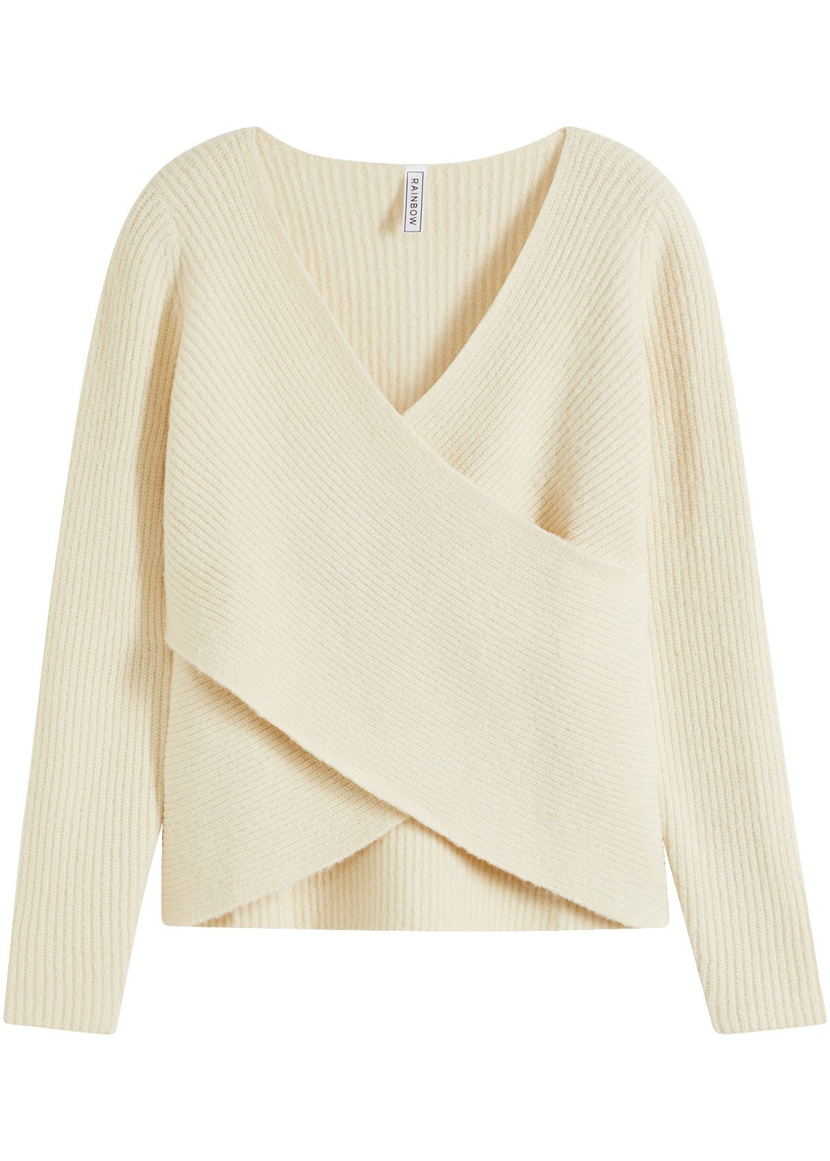 bonprix Wickelpullover in Wickeloptik, lässig geschnitten, mit feinem Rippenstrick