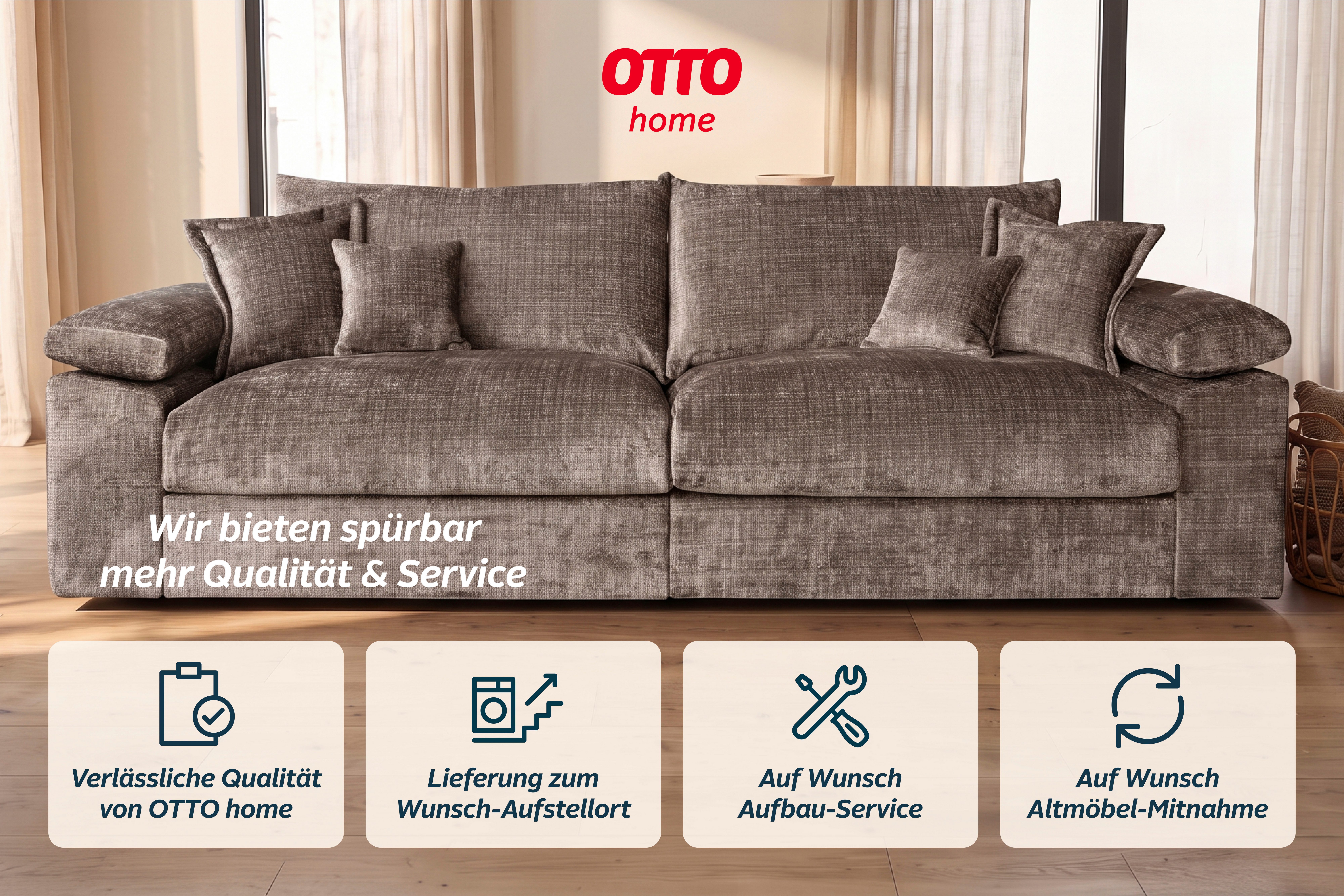 OTTO home Big-Sofa Soft&Cosy XXL, B: 303 cm - OTTO. Verlässliche Qualität., Mega-Sofa, Cord oder Chenille-Struktur, mit Federkern & 4 Zierkissen – Bild 4 von 5