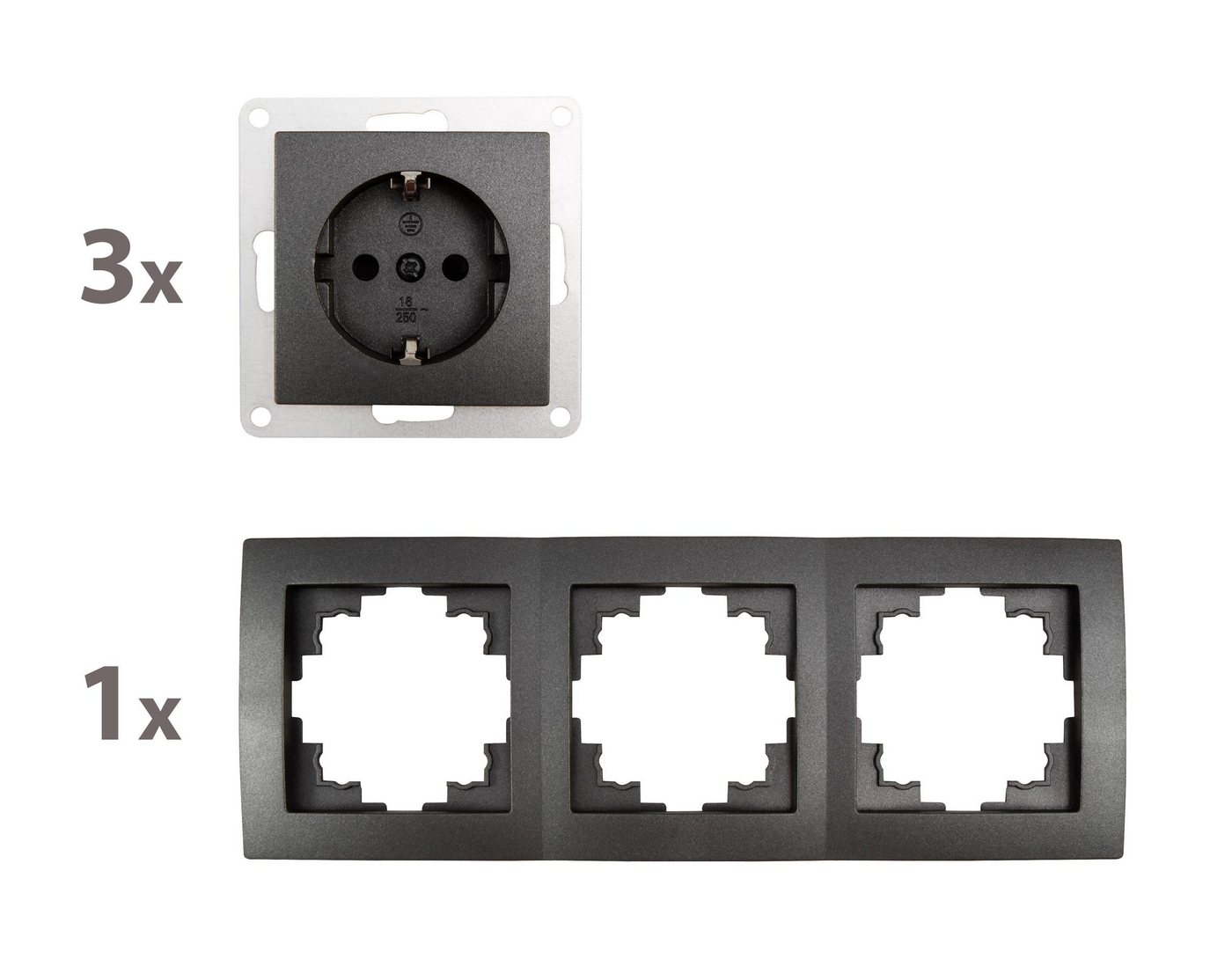 Thumbnail - McPower Steckdose Steckdosen Set McPower Flair Beginner 3S 4-teilig, anthrazit
